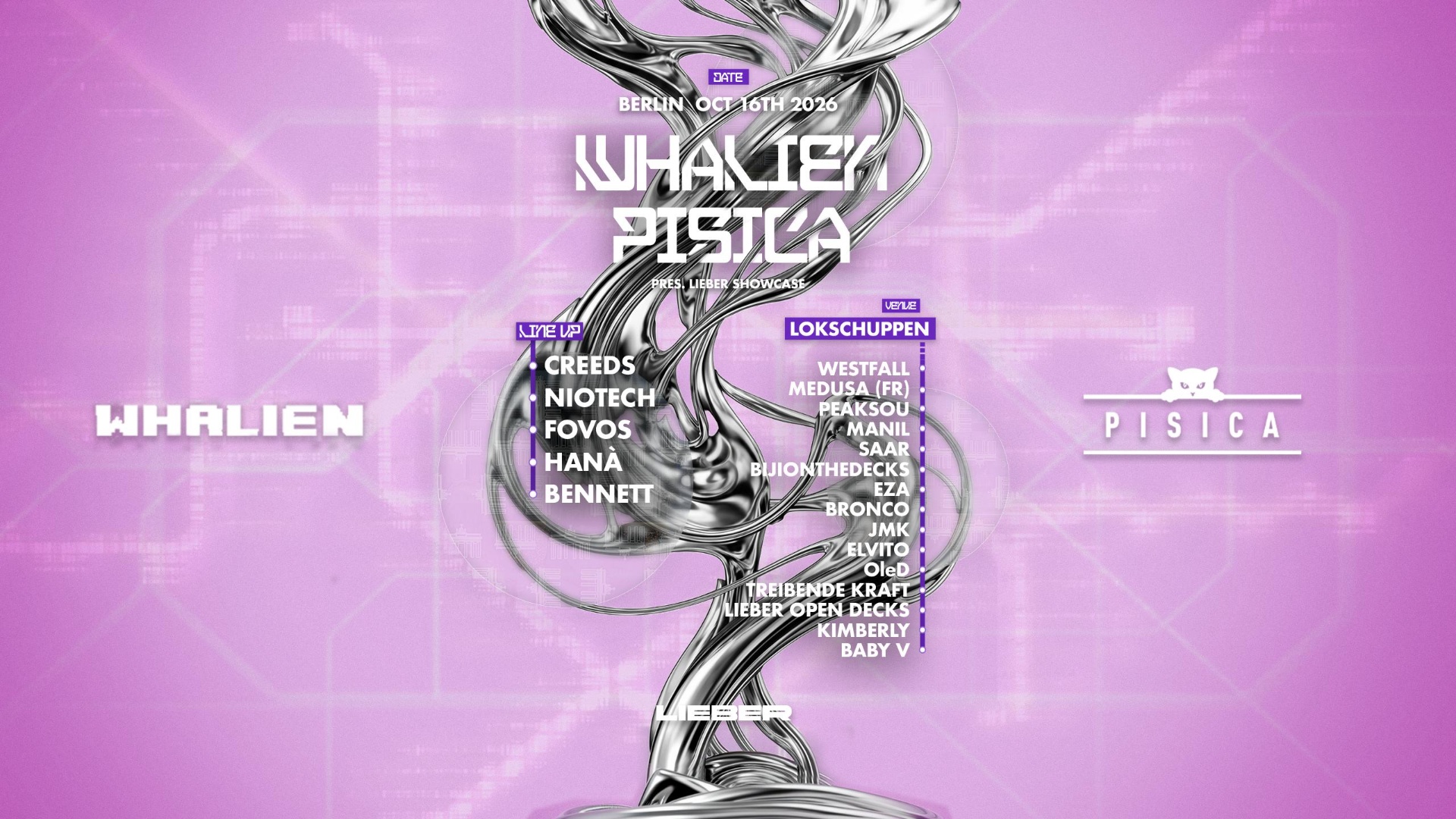 WHALIEN x PISICA pres Creeds, BENNETT, FOVOS, Niotech, HANÀ and more tba at Lokschuppen Berlin flyer