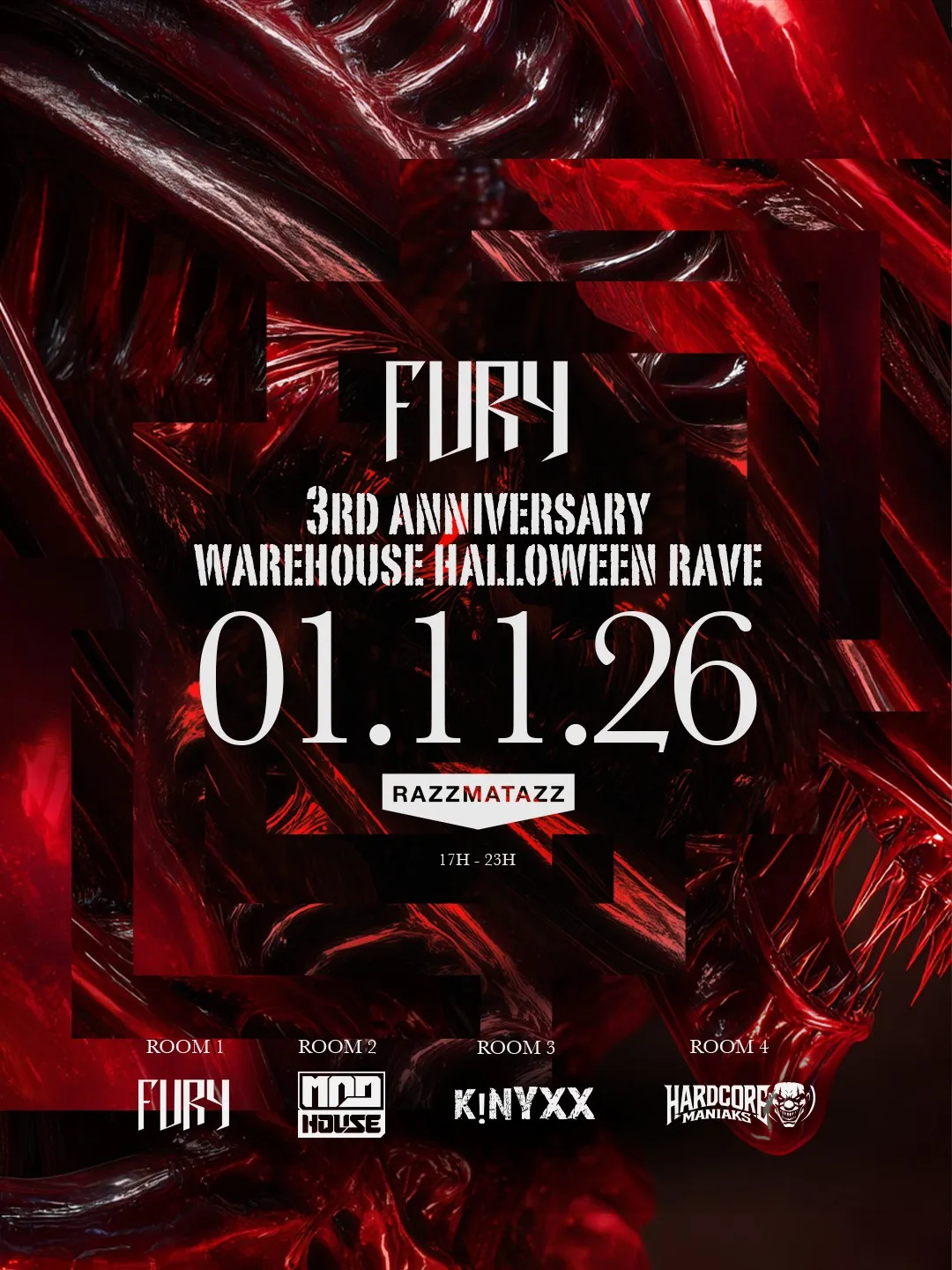 Fury 3rd Anniversary [DAY 2] x Halloween (Fury / Madhouse / KINYXX / Hardcore Maniaks) at Razzmatazz flyer