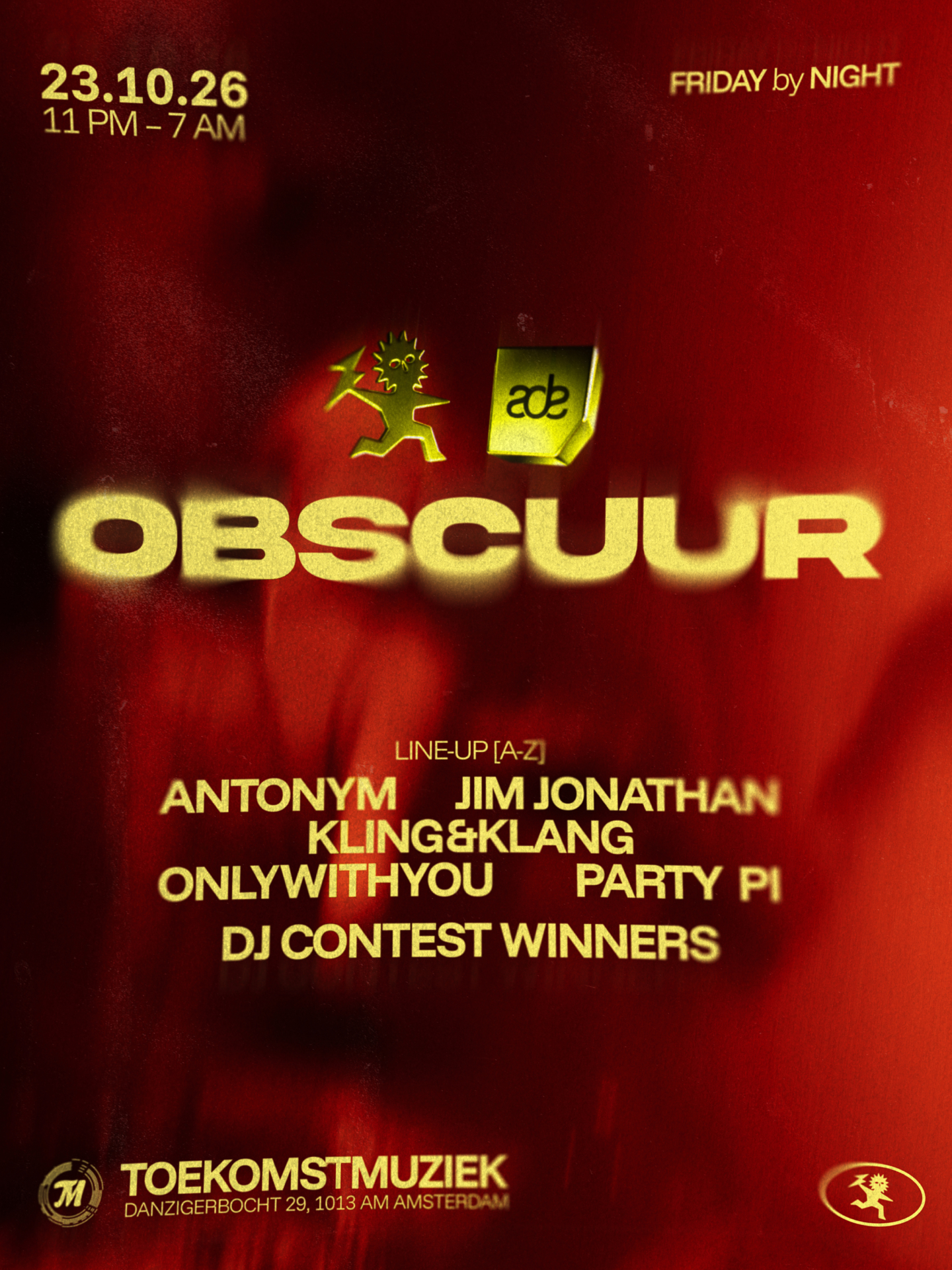 OBSCUUR ADE with Antonym, Jim Jonathan,OnlyWithYou, KLING&KLANG, PartyPi at Toekomstmuziek flyer