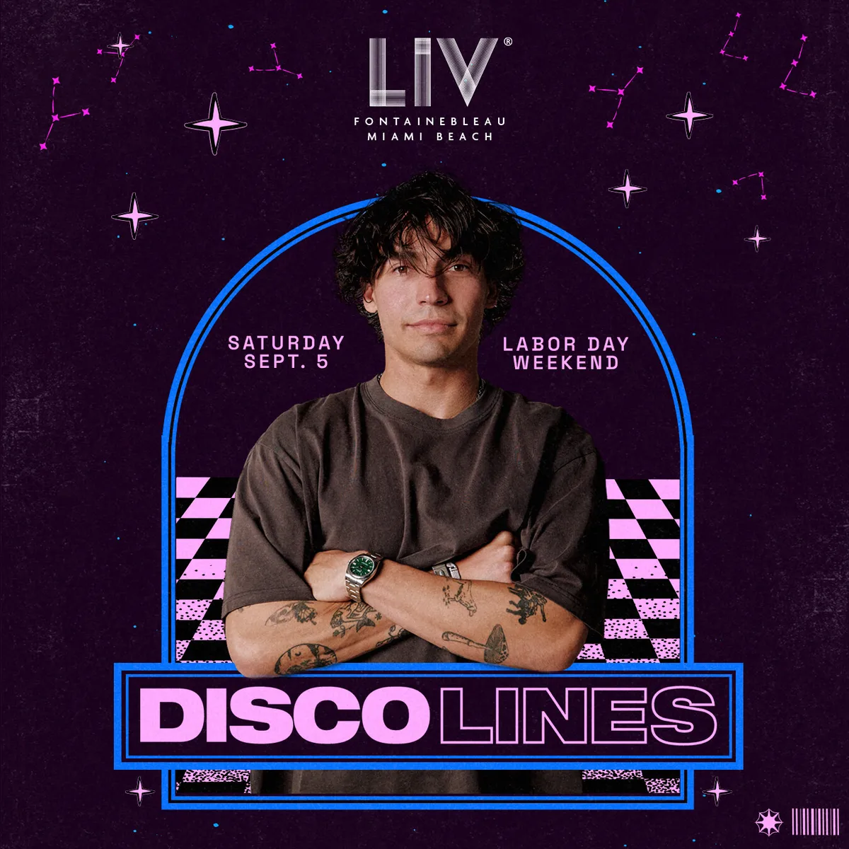 Disco lines at LIV Nightclub Miami flyer