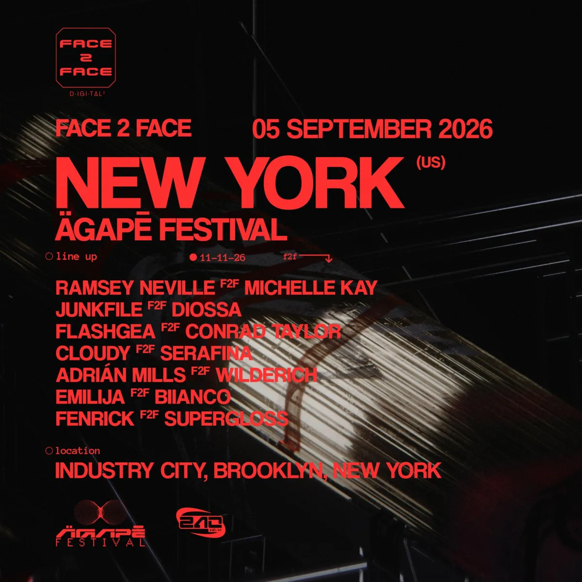 FACE 2 FACE X ÄGAPĒ FESTIVAL at Industry City flyer