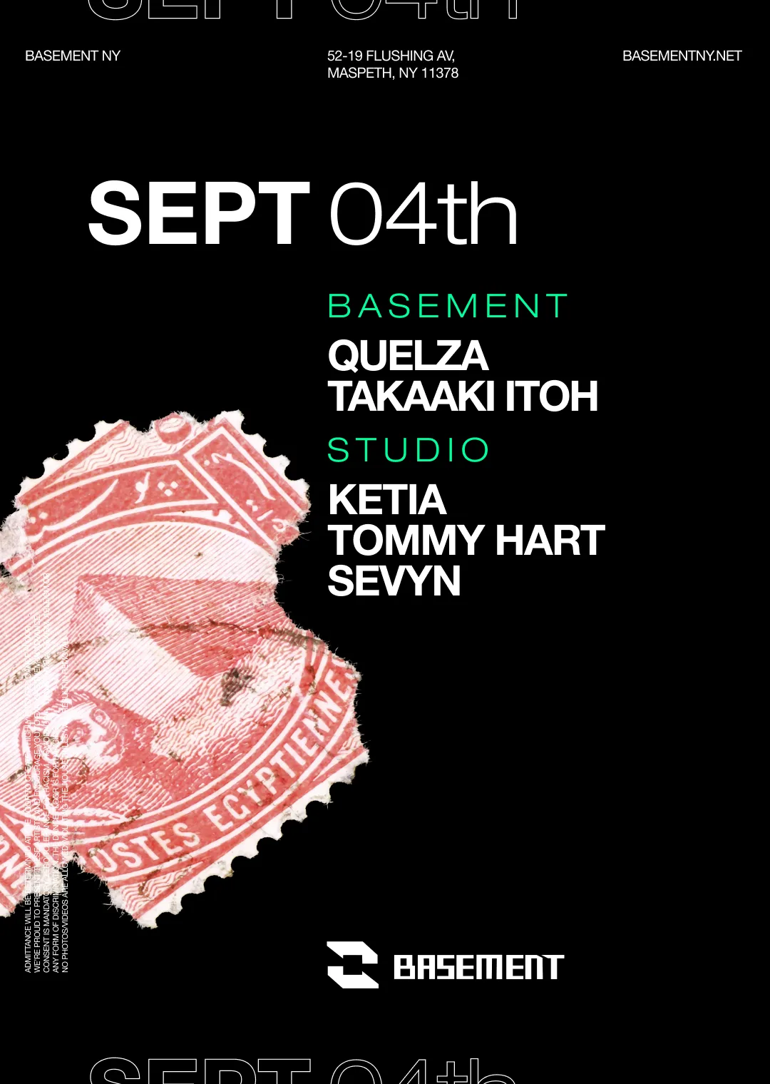 Quelza / Takaaki Itoh / ketia / Tommy Hart / Sevyn at BASEMENT flyer