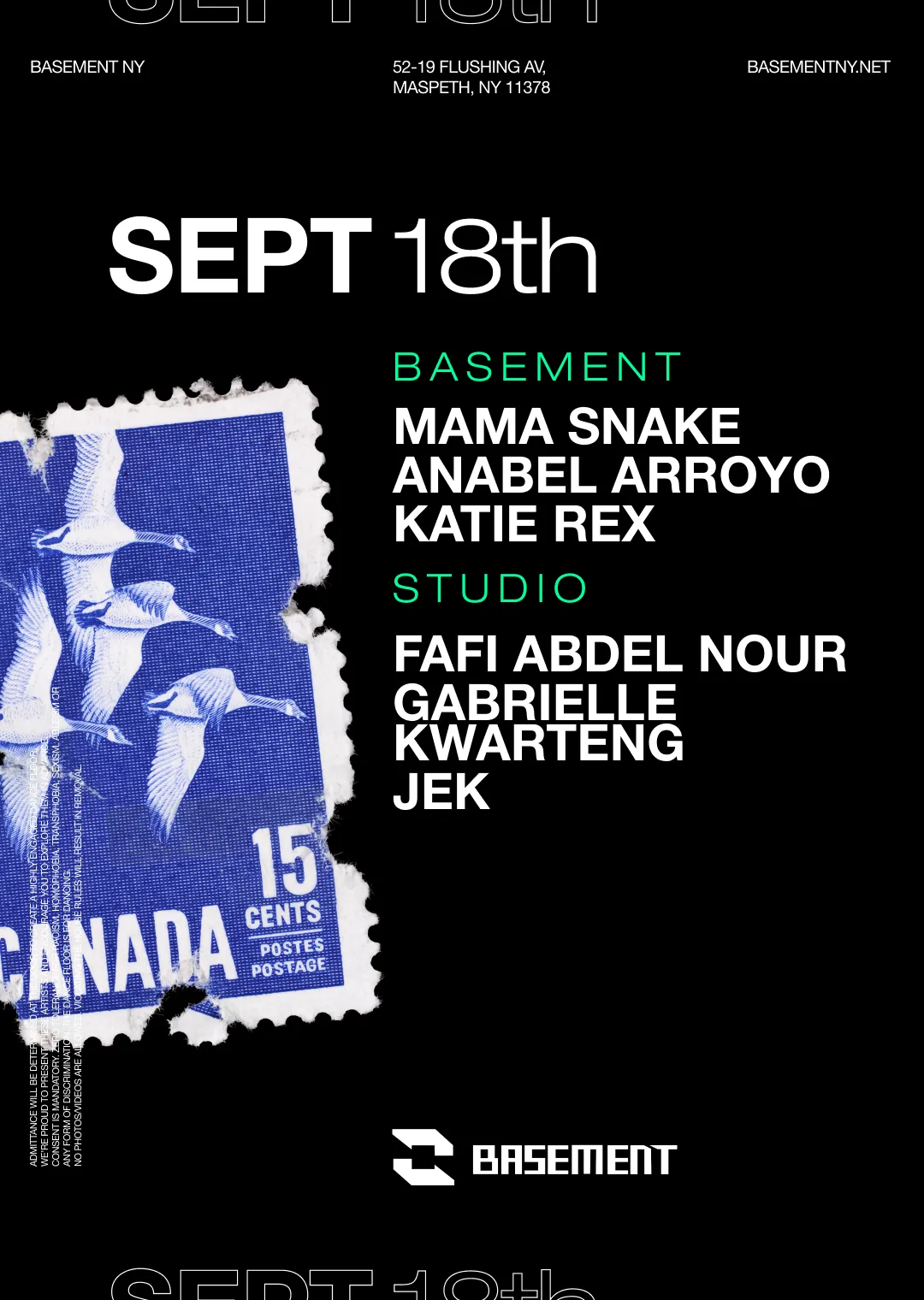 Mama Snake / Anabel Arroyo / Katie Rex / Fafi Abdel Nour / Gabrielle Kwarteng / Jek at BASEMENT flyer
