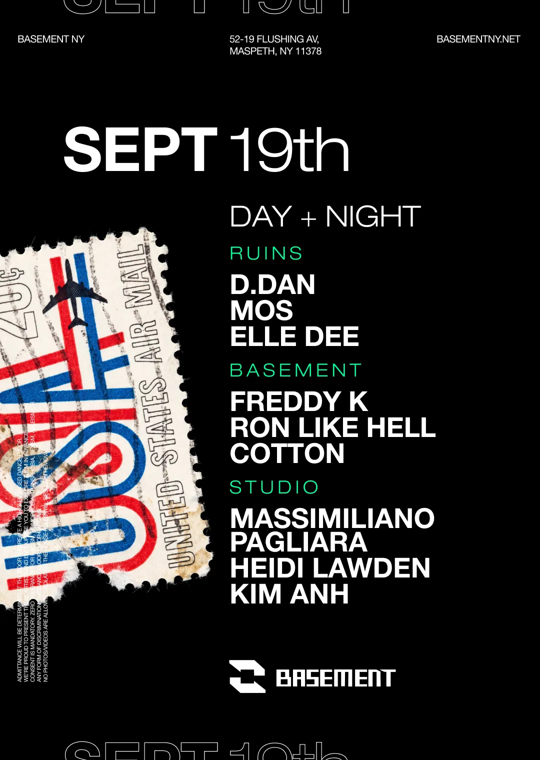 DAY+NIGHT: D.Dan/ Mos/ Elle Dee/ Freddy K/ RonLikeHell/ cotton/ Massi Pagliara/ Heidi L/ KimAnh at BASEMENT flyer
