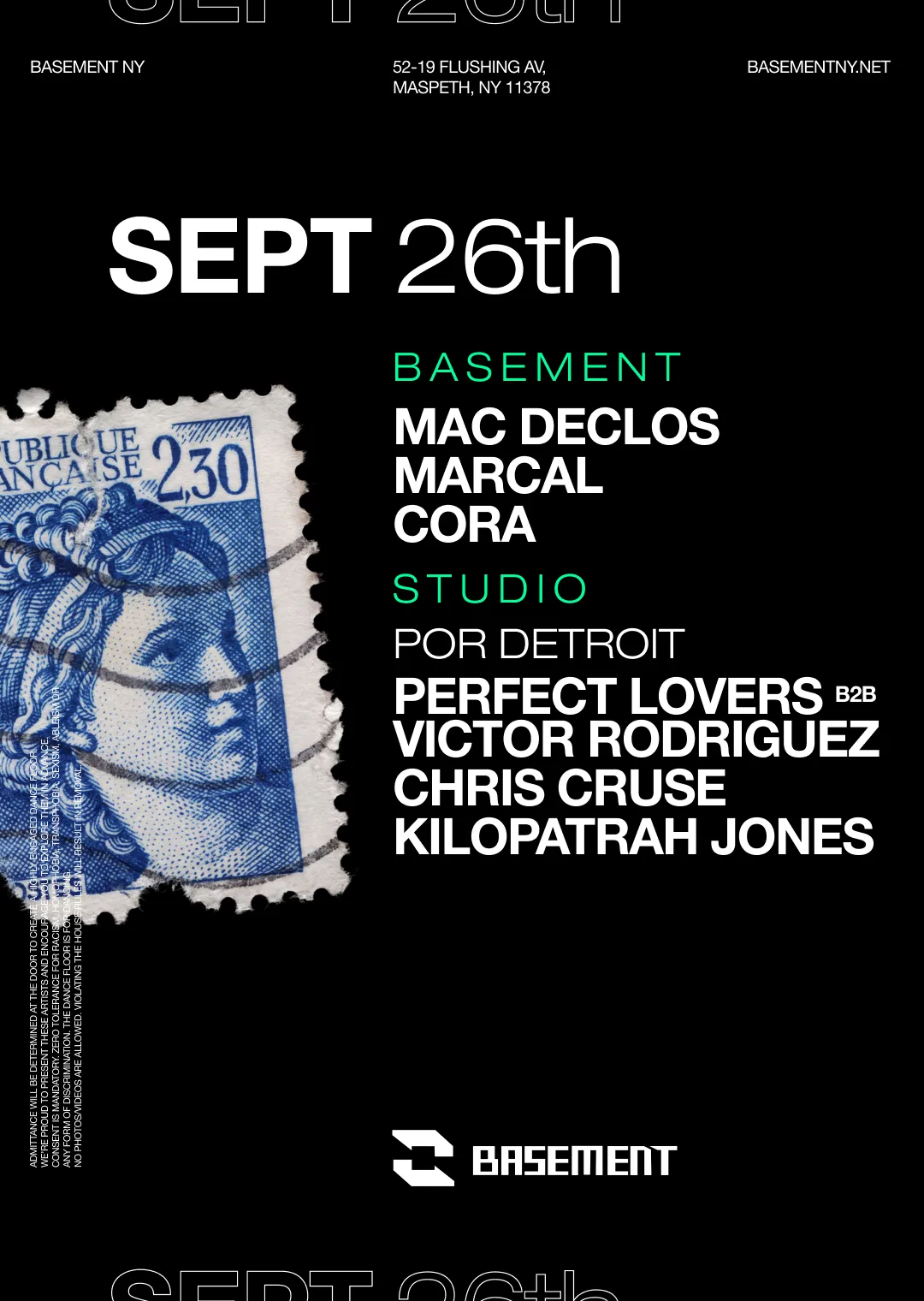Mac Declos / Marcal / Cora / Perfect Lovers / Victor Rodriguez / Chris Cruse / Kilopatrah Jones at BASEMENT flyer