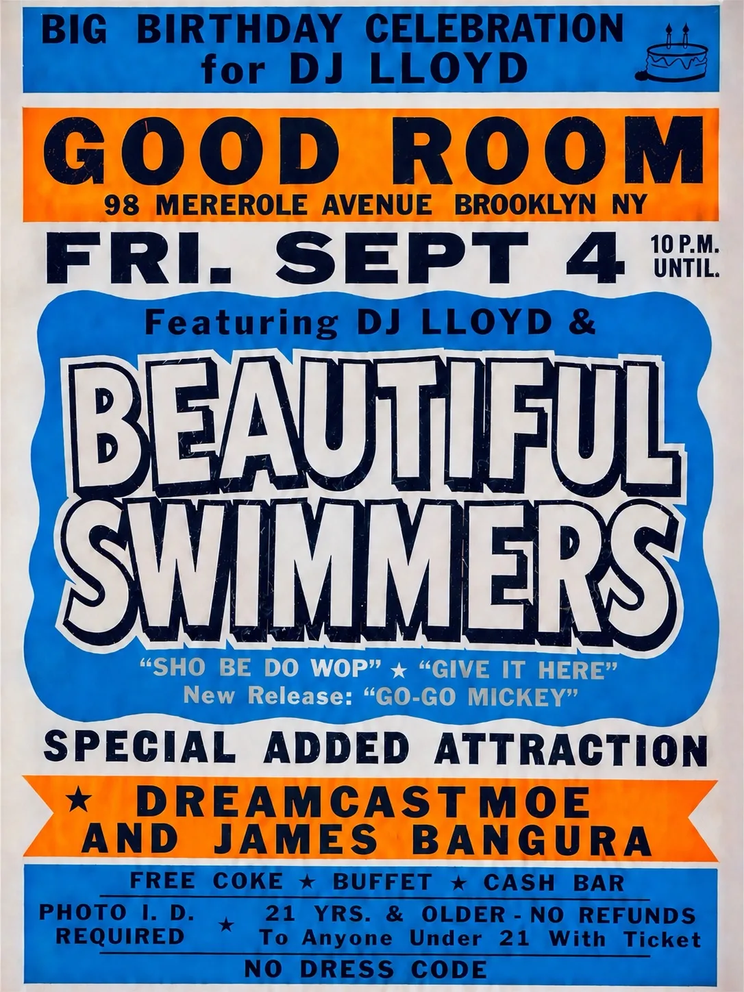 Lloyd's Bday ft Beautiful Swimmers, dreamcastmoe, James Bangura at Good Room flyer