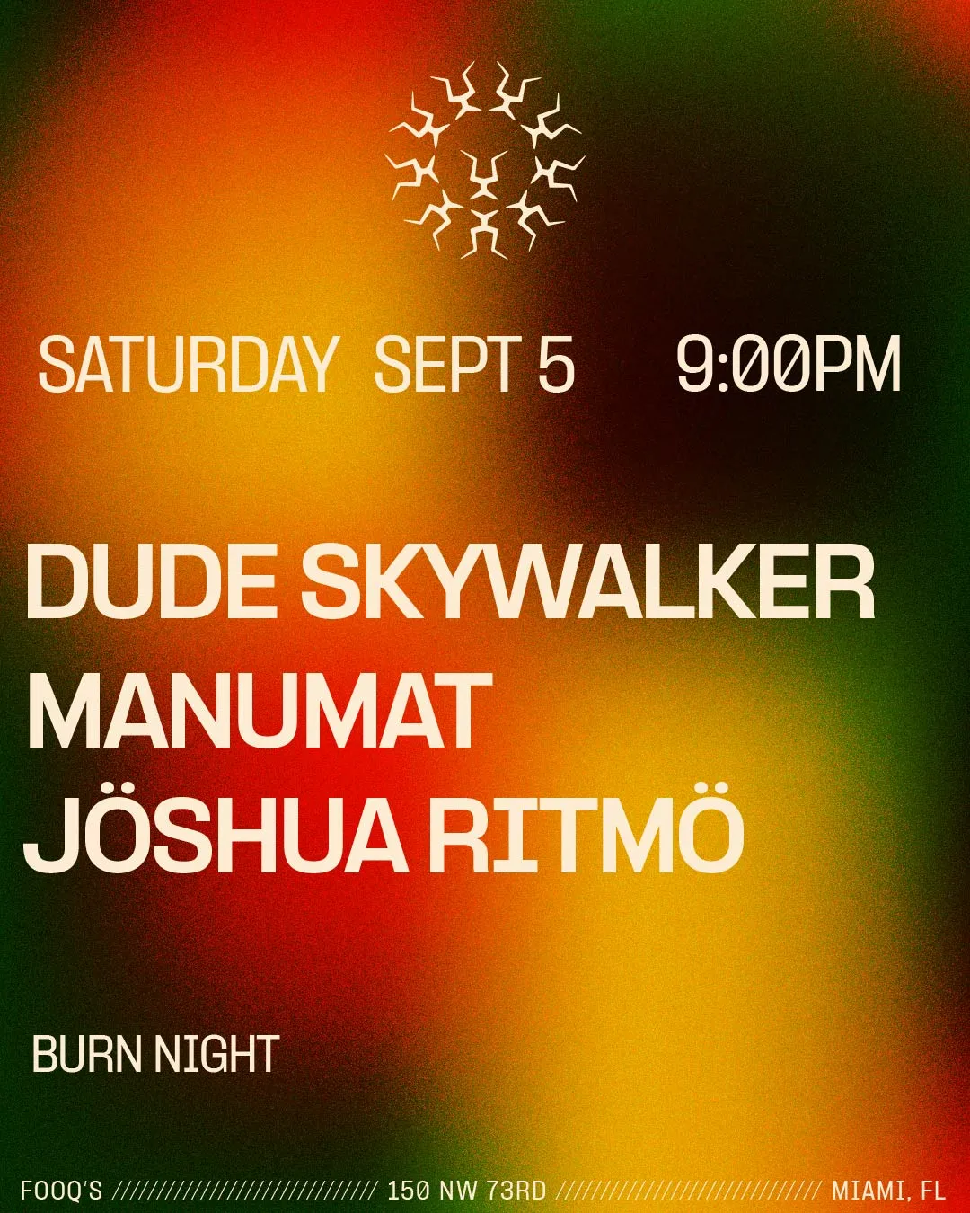Burn Night: Dude Skywalker, Manumat, Jöshua Ritmö at Lion's Den flyer