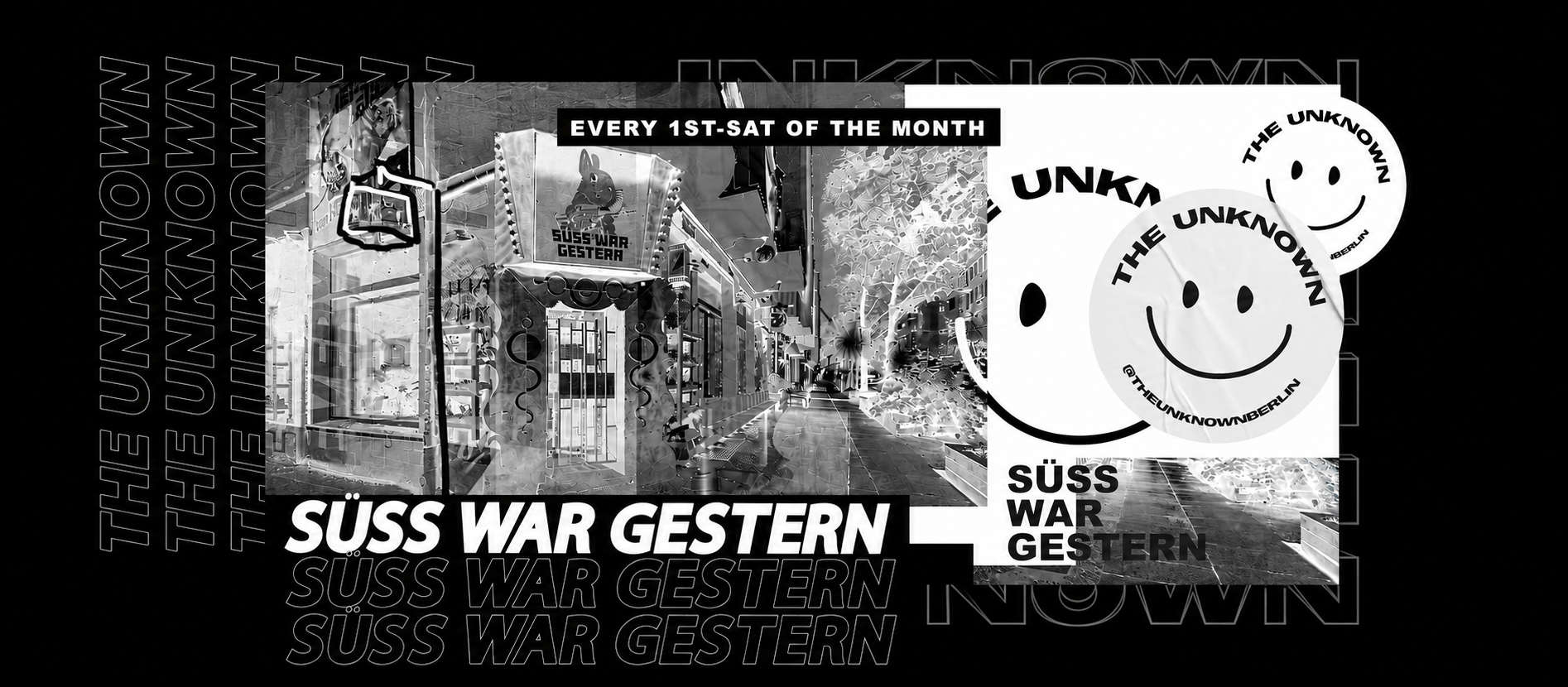 THE UNKNOWN (𝘍𝘙𝘌𝘌 𝘌𝘕𝘛𝘙𝘠 𝘜𝘕𝘛𝘐𝘓 22:00 ⟶ 𝘛𝘏𝘙𝘌𝘌 𝘍𝘓𝘖𝘖𝘙𝘚) at Süss War Gestern flyer