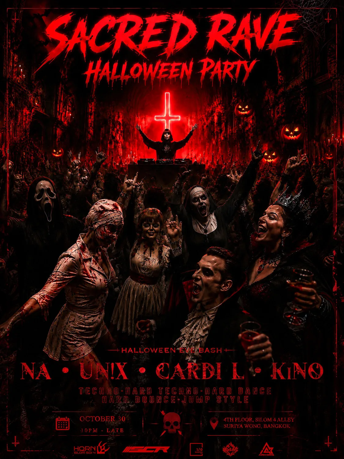 SACRED RAVE Halloween Party by ShanghaiCityRadio at Horn flyer