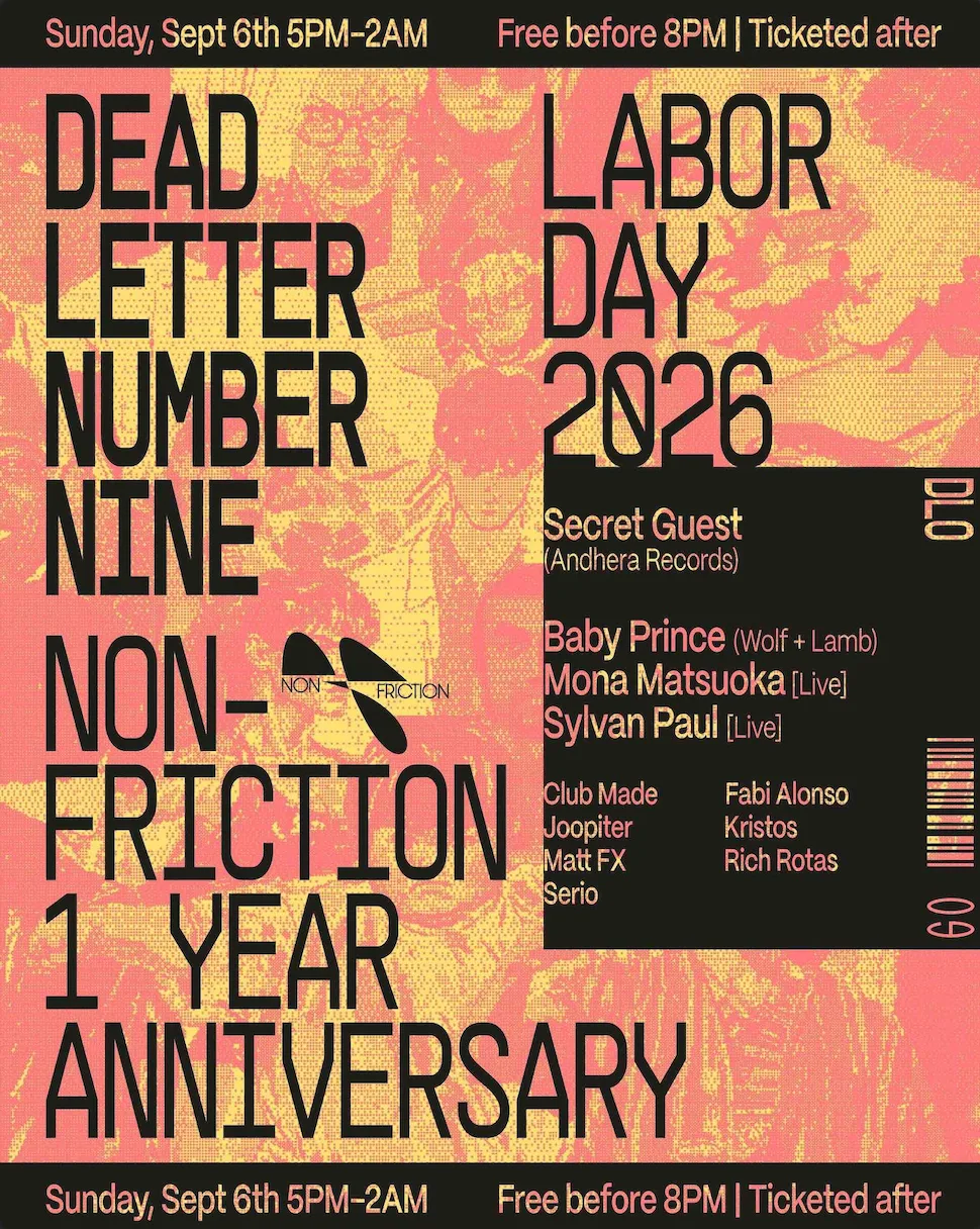 Non Friction Records 1 Year Anniversary Labor Day DLN9 - Mona Matsuoka, Matt FX, Joopiter at Dead Letter No. 9 flyer