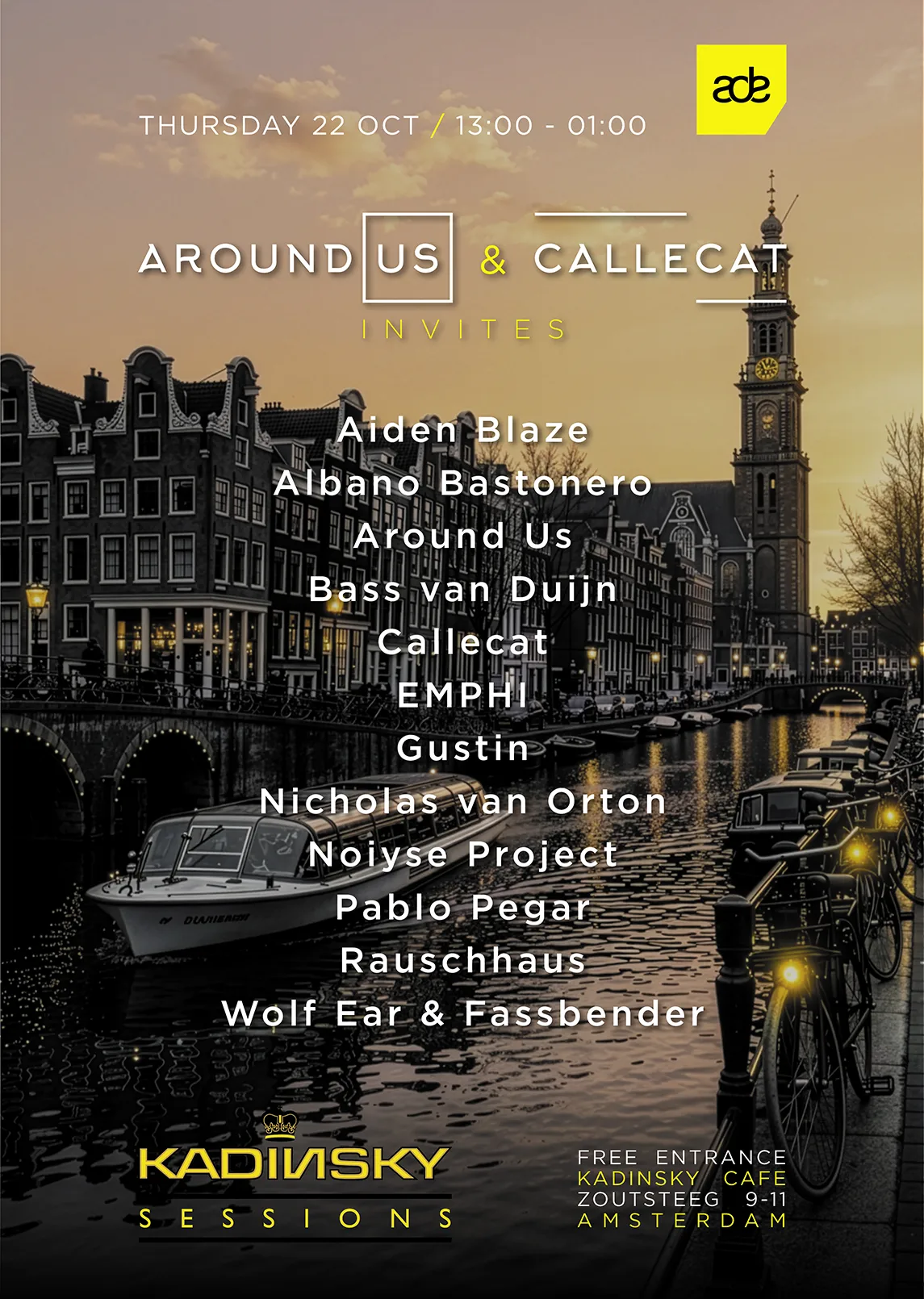 Around Us & Callecat Invites at Kadinsky Cafe flyer