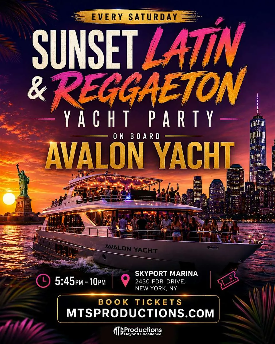 Sunset Latin & Reggaeton Yacht Party - Sep 5 at Skyport Marina flyer