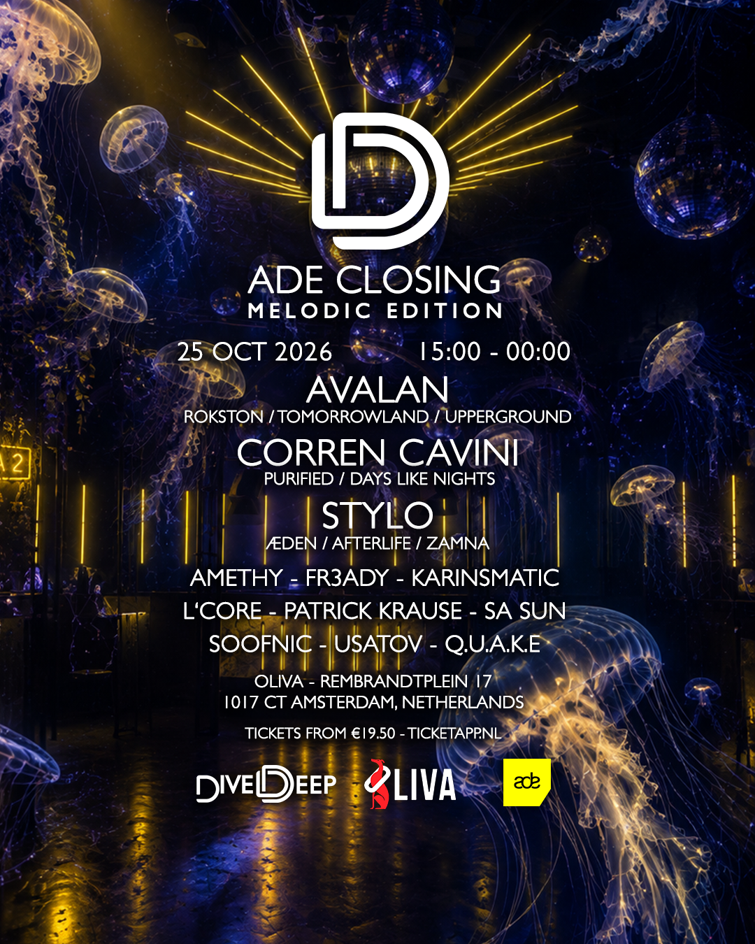 Dive Deep: ADE Closing - Melodic Edition w/ AVALAN, Corren Cavini, Stylo, Miss Evelina at Oliva (restaurant & club) flyer