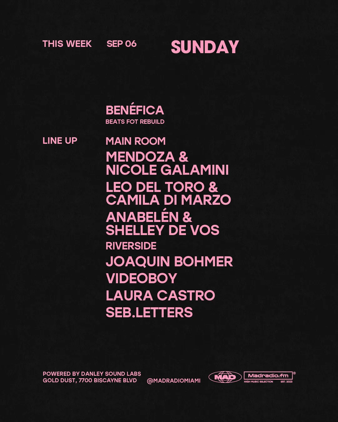 BENÉFICA: MENDOZA & NICOLE GALAMINI /Leo Del Toro & CAMILA DI MARZO / ANABELEN & SHELLEY DE VOS at Mad Radio Miami flyer