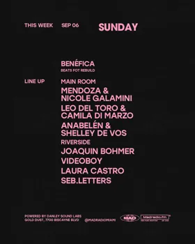 BENÉFICA: MENDOZA & NICOLE GALAMINI /Leo Del Toro & CAMILA DI MARZO / ANABELEN & SHELLEY DE VOS at Mad Radio Miami flyer