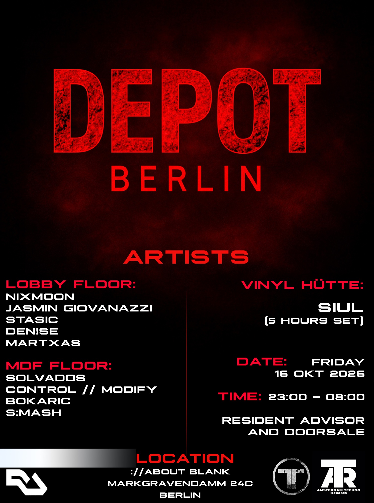 Amsterdam Techno Records and DEPOT BERLIN [Amsterdam & Berlin] at ://about blank flyer