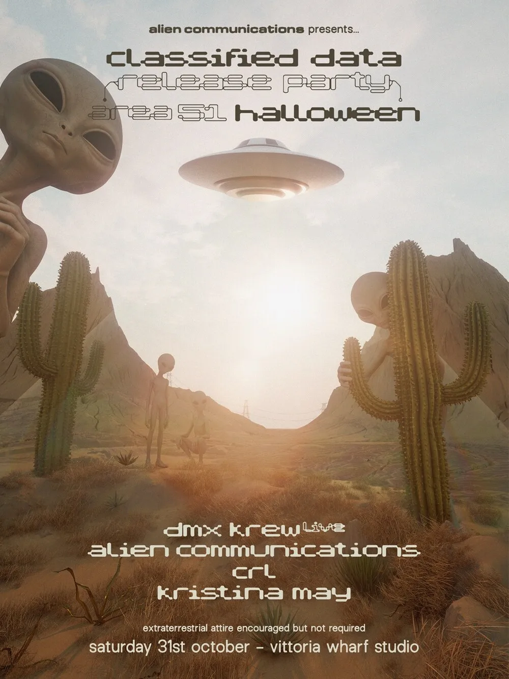 Area 51 Halloween: DMX Krew live, Alien Communications, CRL + Kristina May at Vittoria Wharf Studio flyer