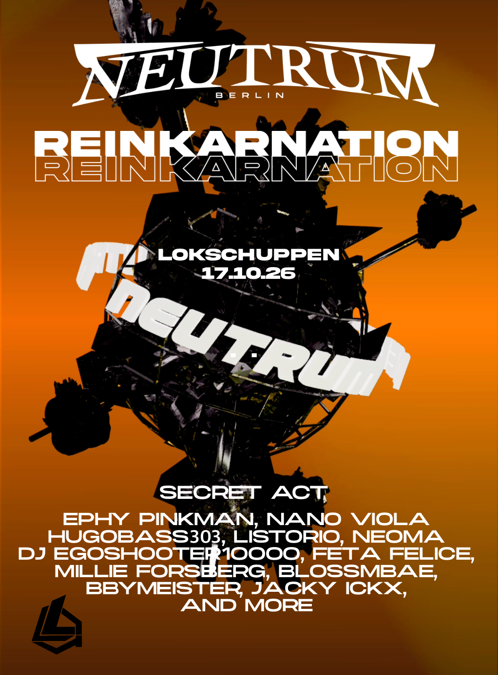 [CANCELLED] REINKARNATION with Secret Act, Nano Viola, Ephy Pinkman, LISTORIO at Lokschuppen Berlin flyer