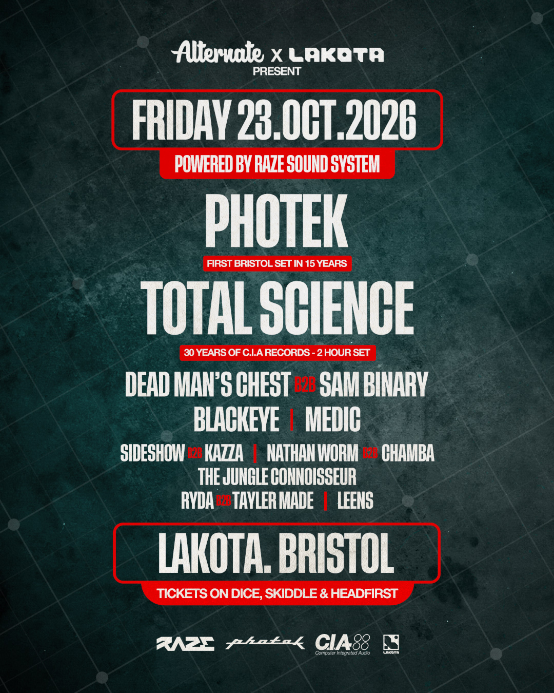 Alternate presents Photek & Total Science at Lakota flyer