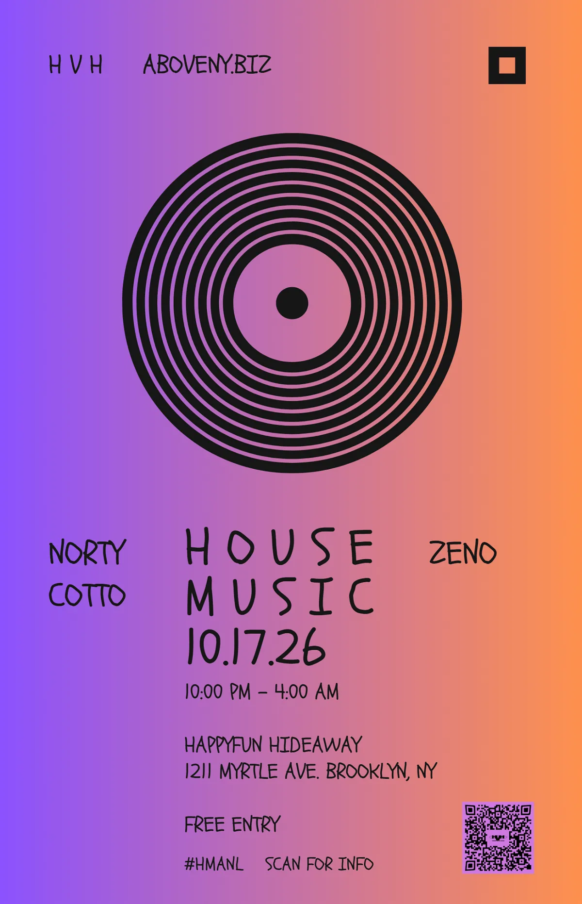 Norty Cotto B2B Zeno: Back In BK at Happyfun Hideaway flyer