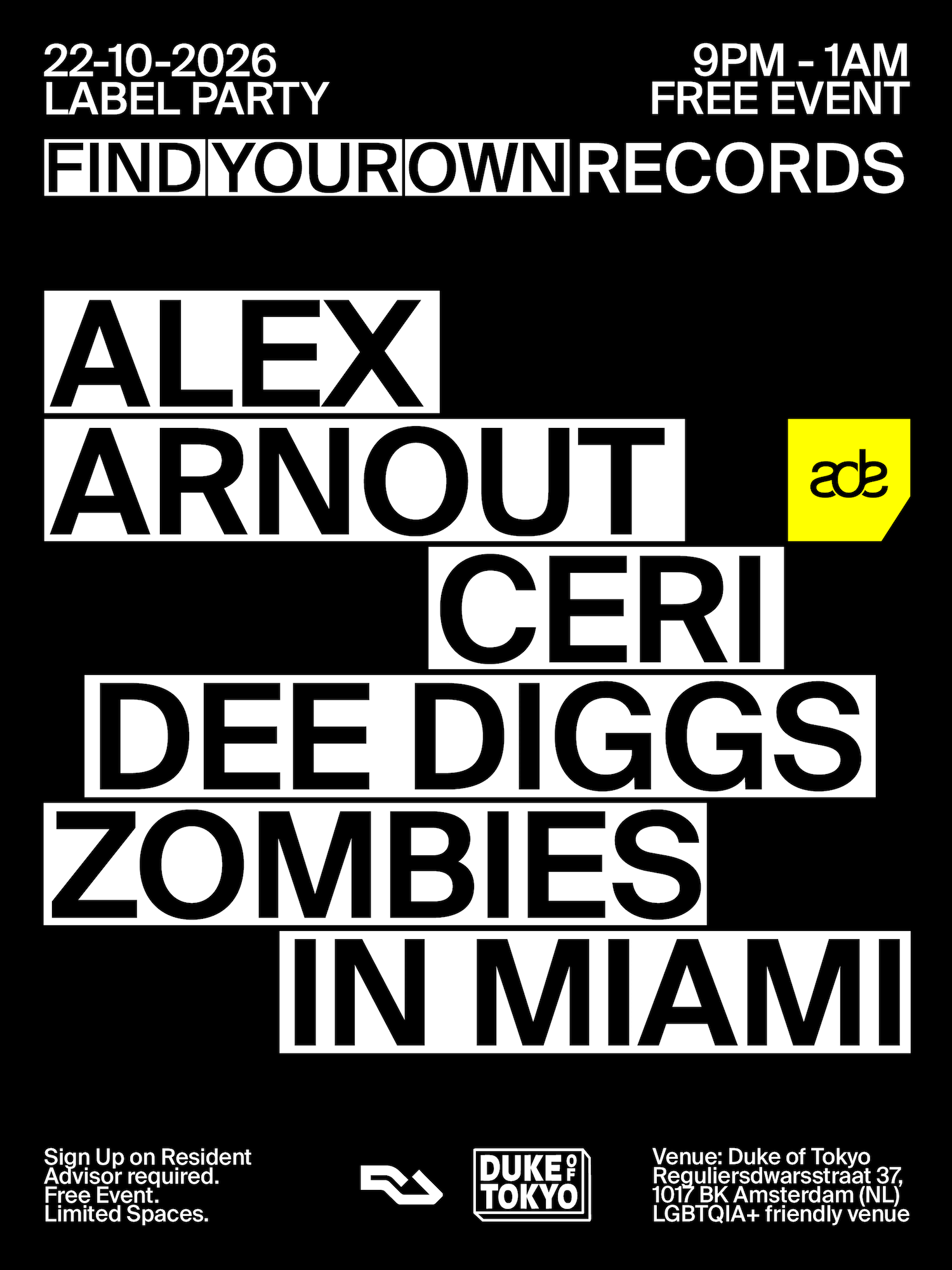Find Your Own Records ADE Party at Duke of Tokyo flyer
