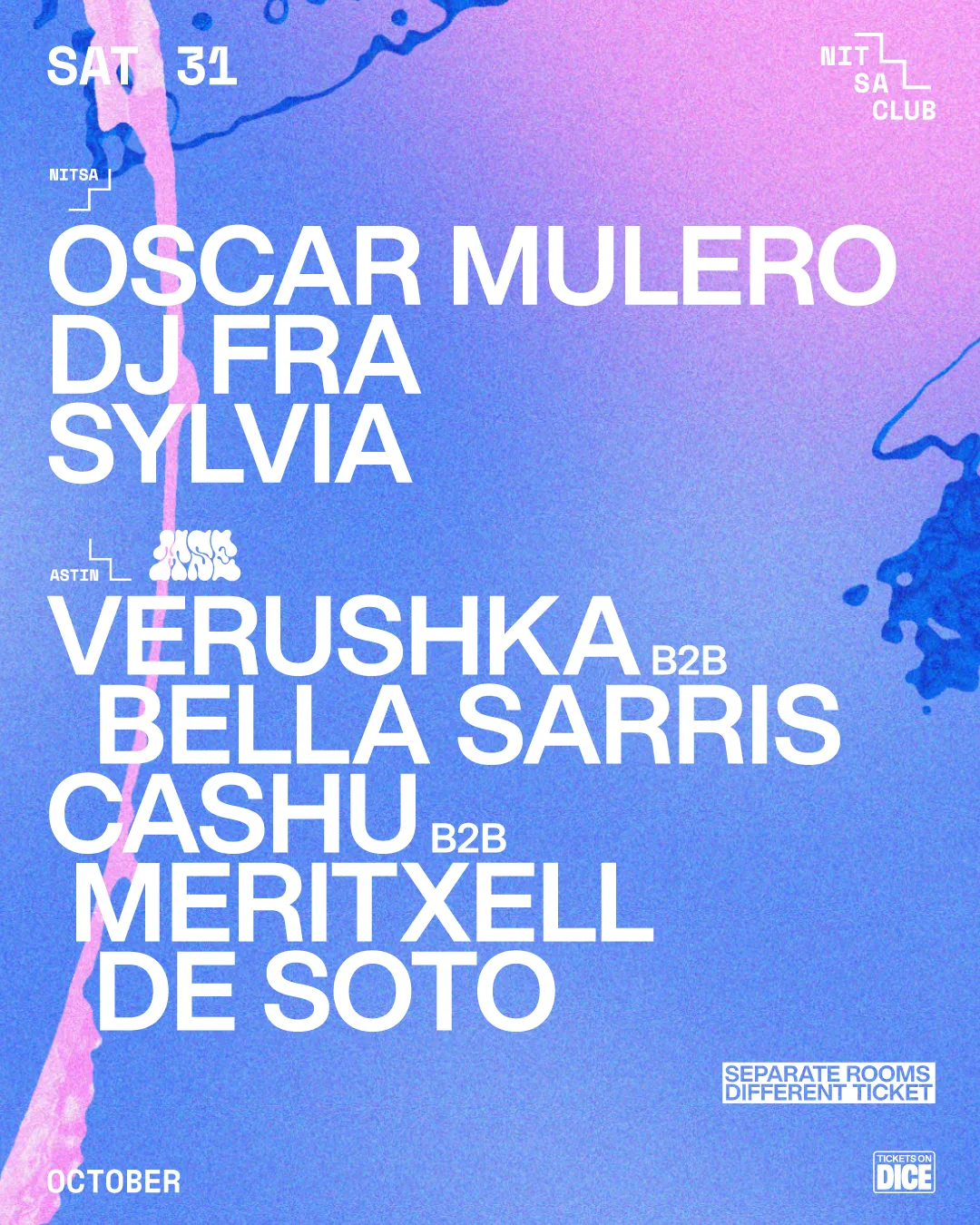 Oscar Mulero · Sylvia · Dj Fra / MSE: Verushka b2b Bella Sarris · Cashu b2b Meritxell De Soto at Nitsa Barcelona flyer