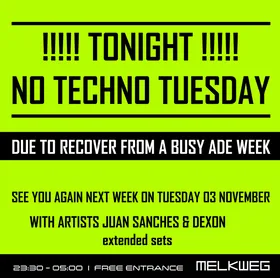 Techno Tuesday Amsterdam 27.October 2026 has been cancelled at Melkweg flyer
