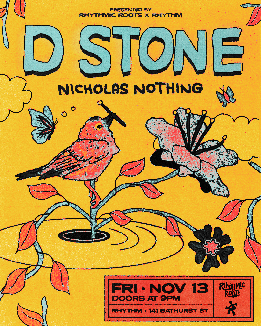 Rhythmic Roots x Rhythm present: D Stone with Nicholas Nothing at Rhythm flyer