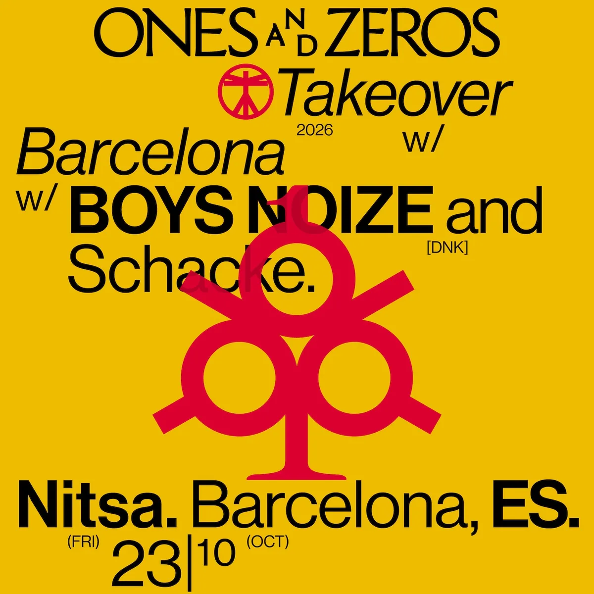 ONES and ZEROS: Boys Noize · Schacke / Skee Mask · DJ Marcelle · Imox at Nitsa Barcelona flyer