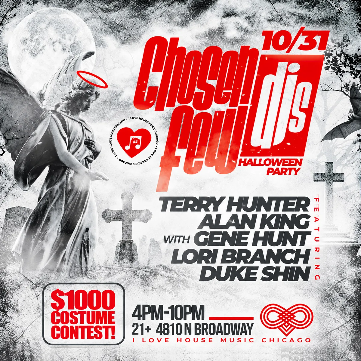 A Chosen Few DJs House Music Halloween Day Party w $1,000 Costume Contests at Le Nocturne Chicago flyer