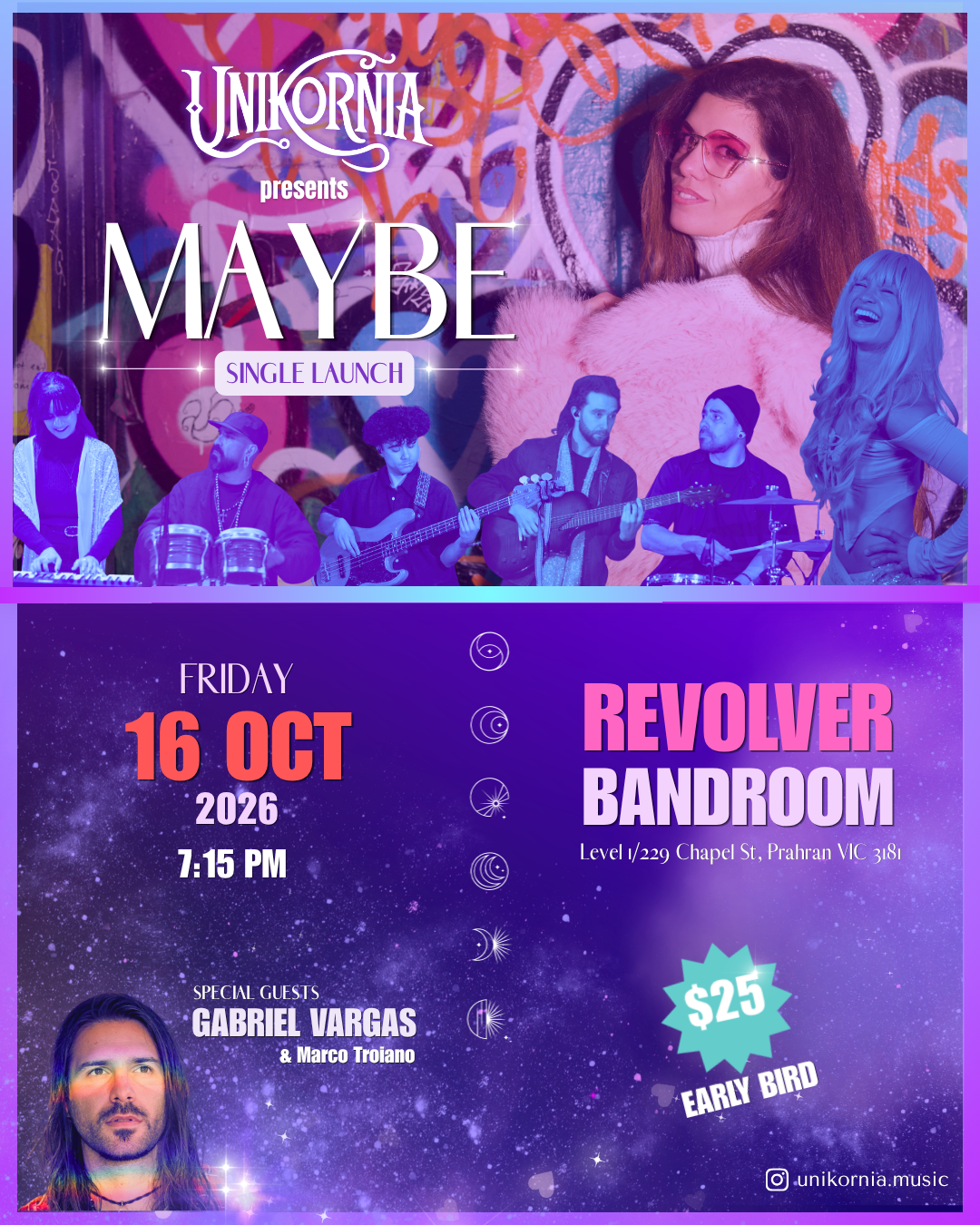 REVOLVER BANDROOM: Unikornia — presents MAYBE at Revolver Upstairs flyer