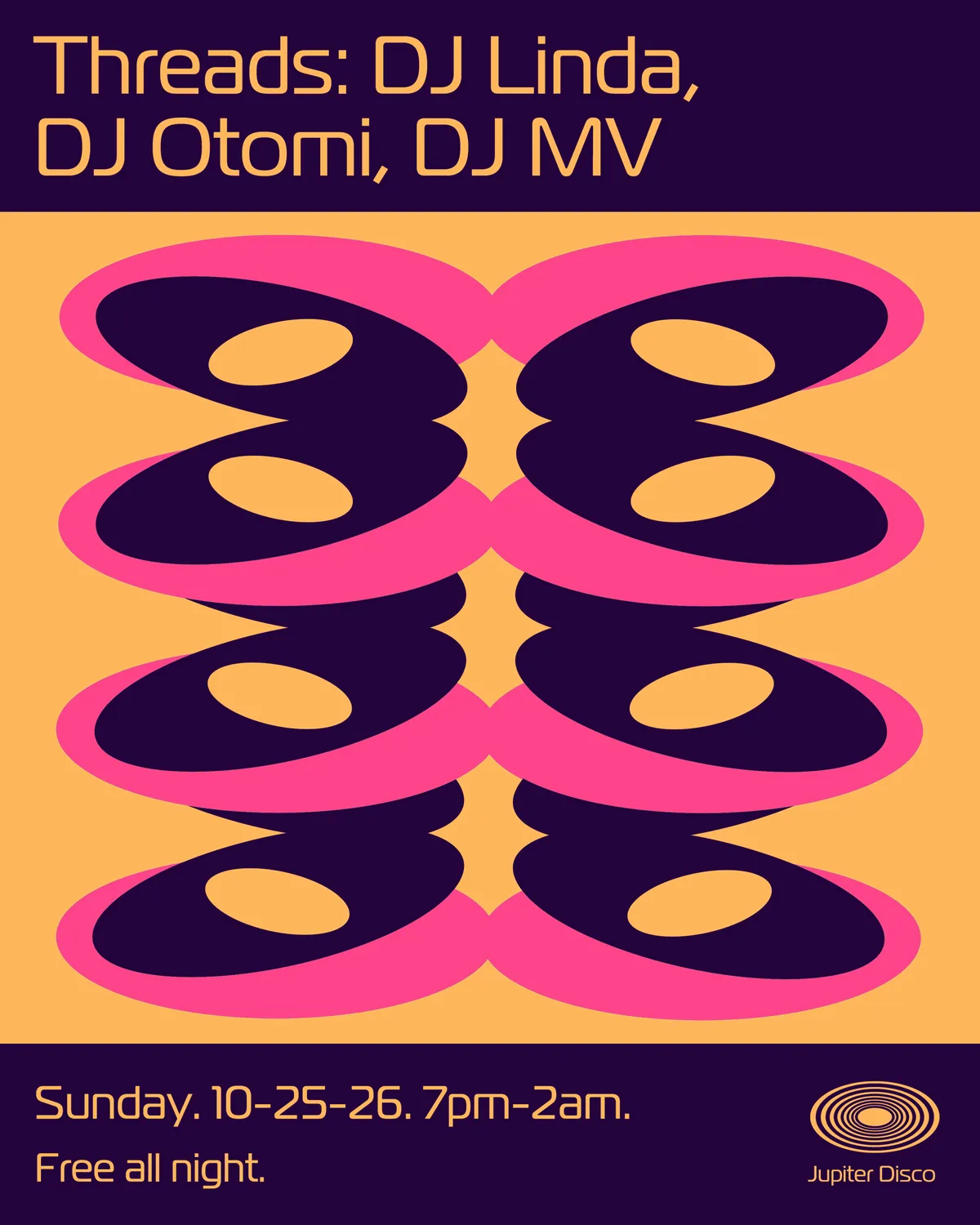Threads: DJ Linda, DJ Otomi, Mercury Vibration at Jupiter Disco flyer