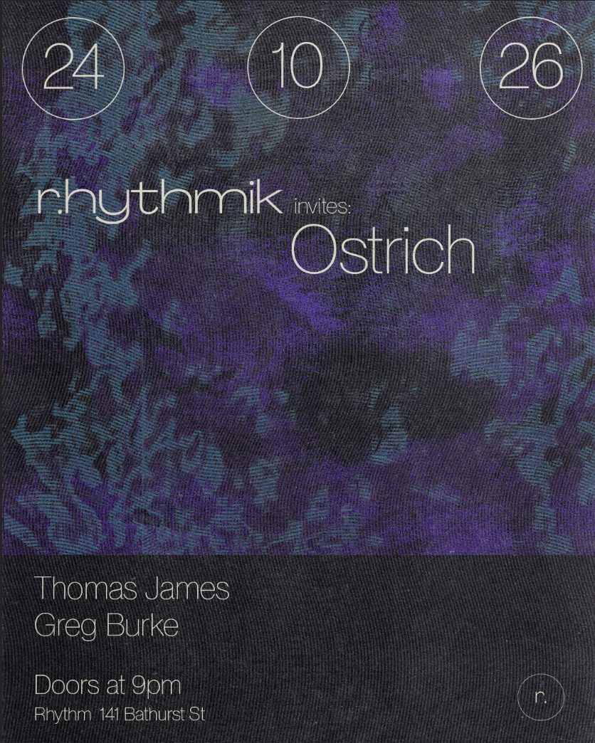 r.hythmik invites: Ostrich at Rhythm flyer