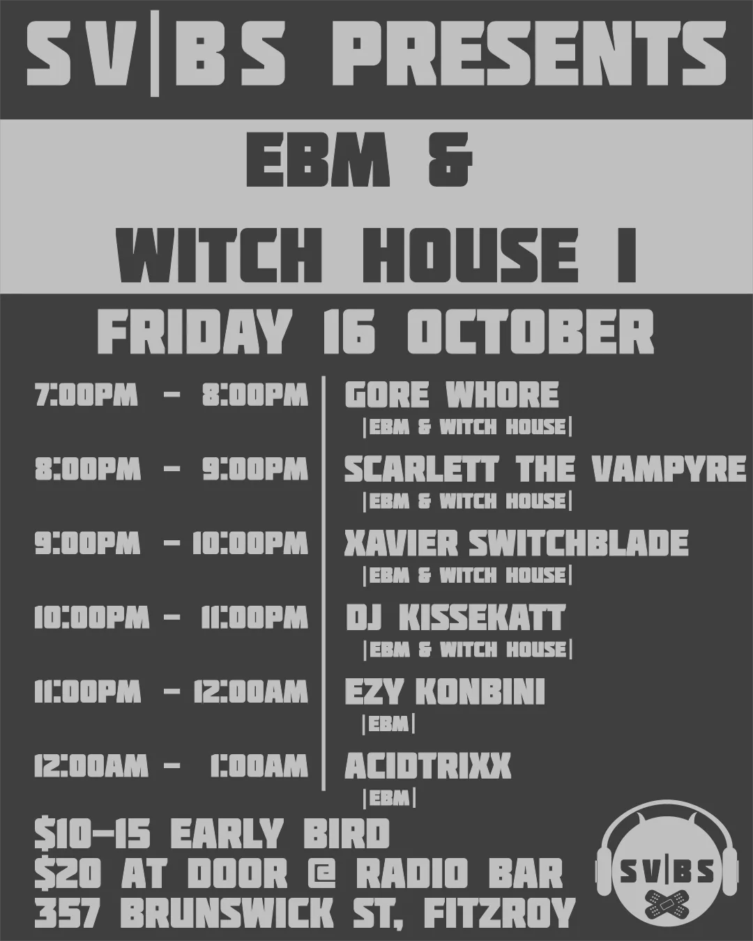 SV|BS presents EBM & Witch House I at Radio Bar flyer