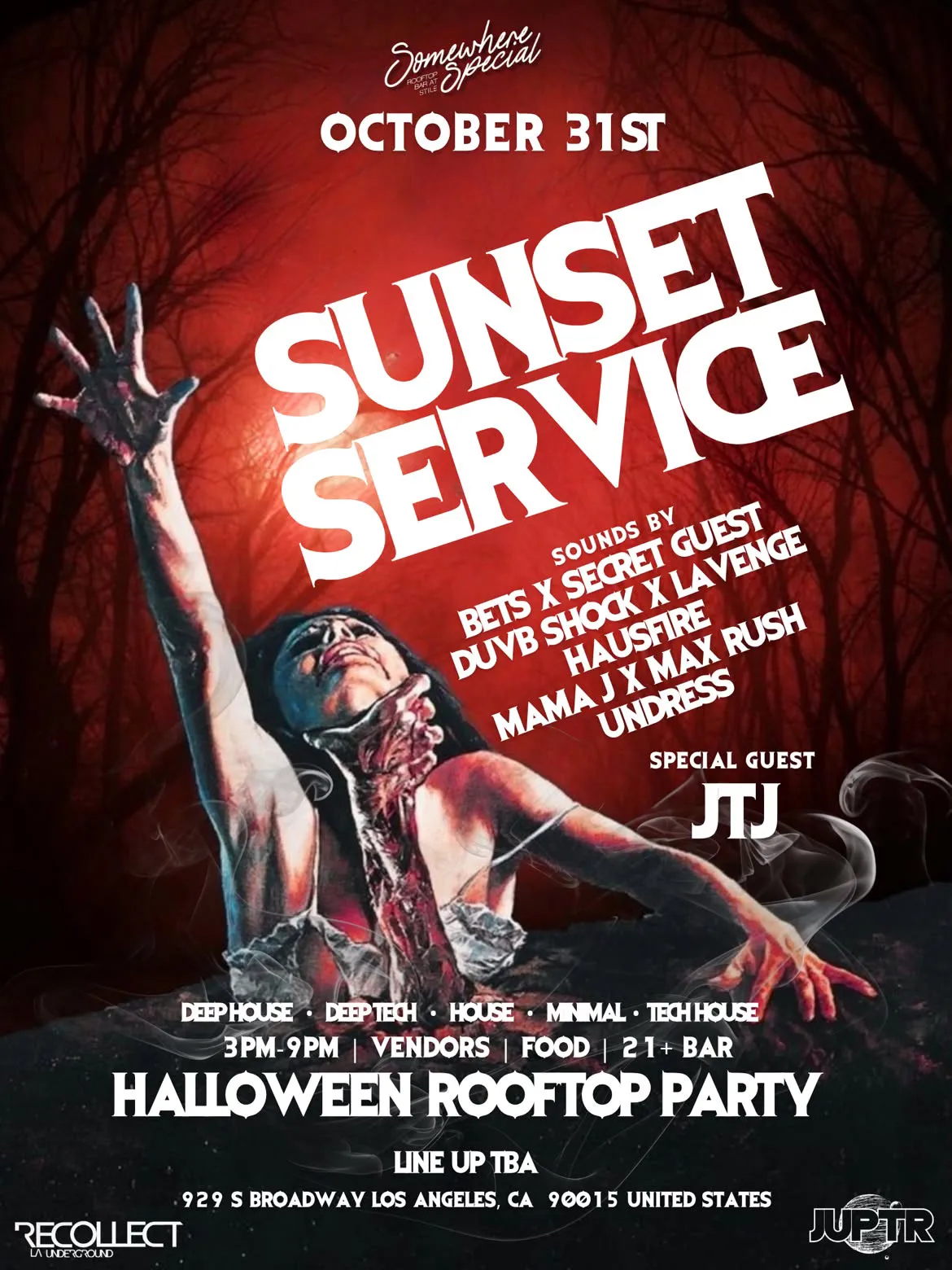 SUNSET SERVICE HALLOWEEN ROOFTOP PARTY at Somewhere Special Los Angeles flyer
