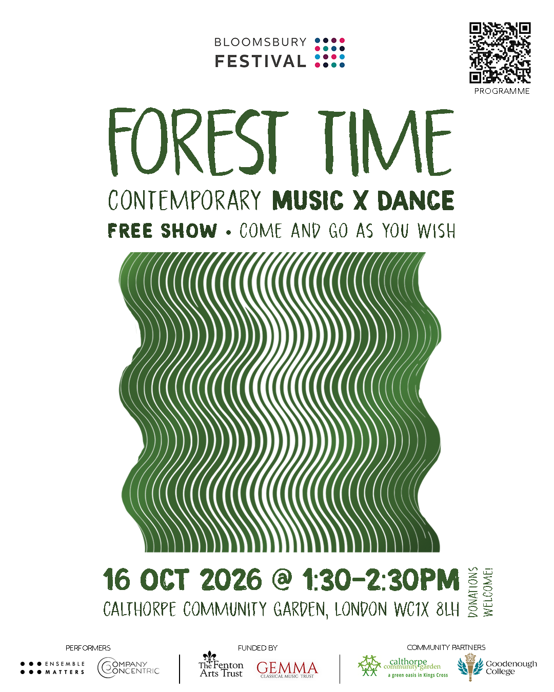 Forest Time: Contemporary Music & Dance Show at Calthorpe Community Garden flyer