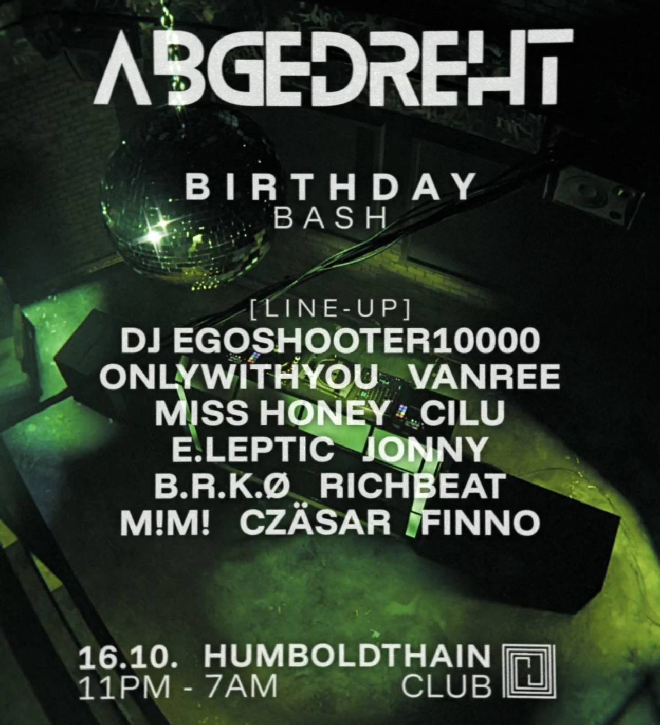 Abgedreht Birthday Bash at Humboldthain Club flyer