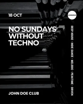 No Sundays Without Techno at Club John Doe flyer