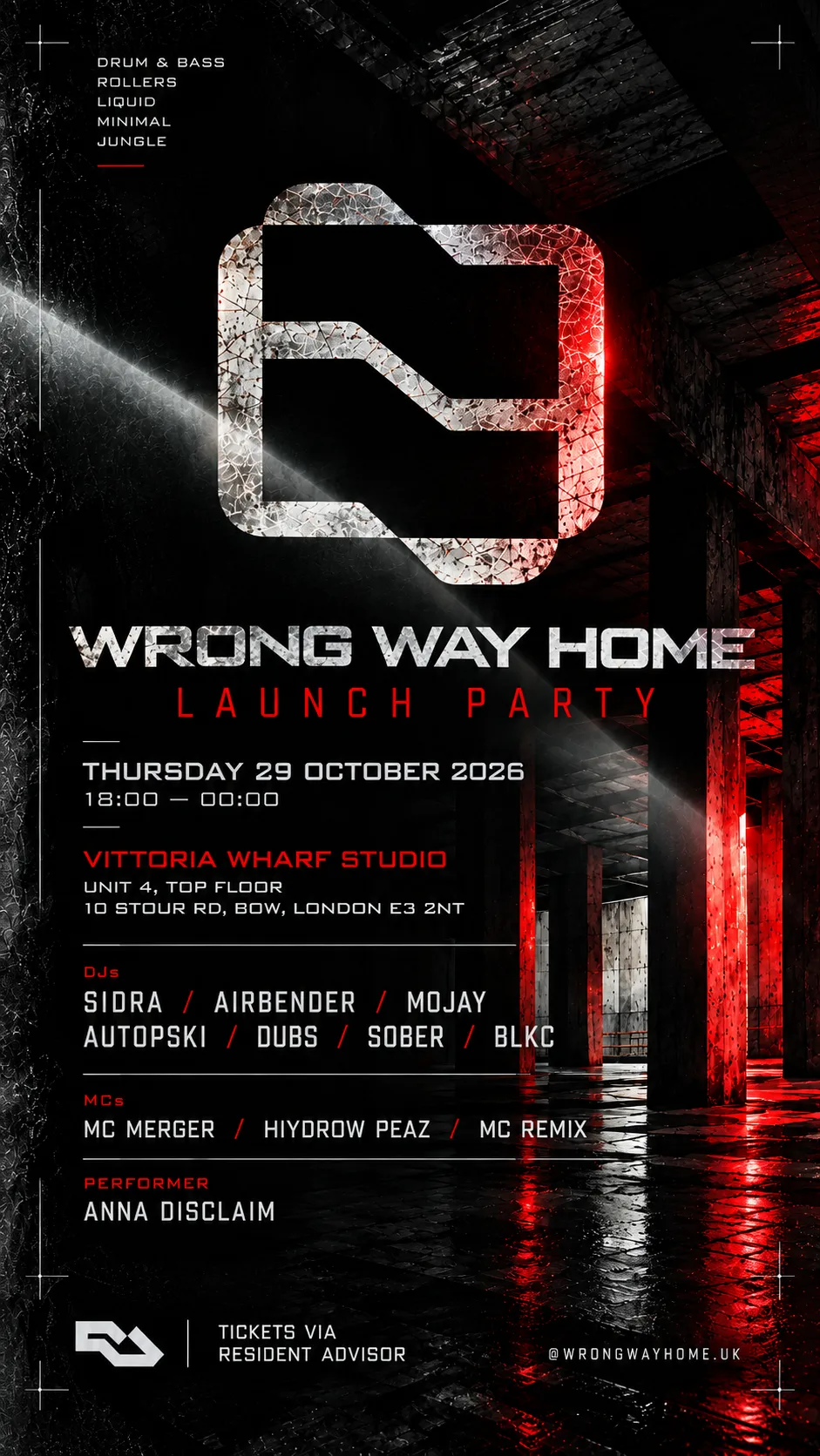 Wrong Way Home: Launch Party [DnB, Jungle] at Vittoria Wharf Studio flyer