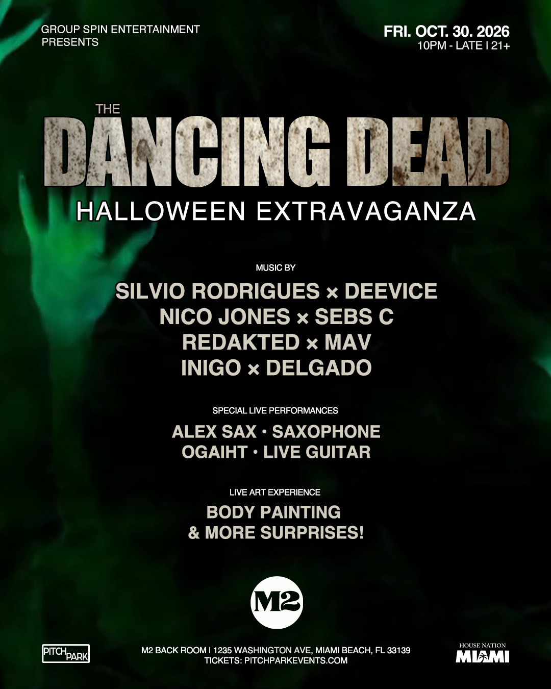 The Dancing Dead: Halloween Extravaganza at Club M2 Miami flyer