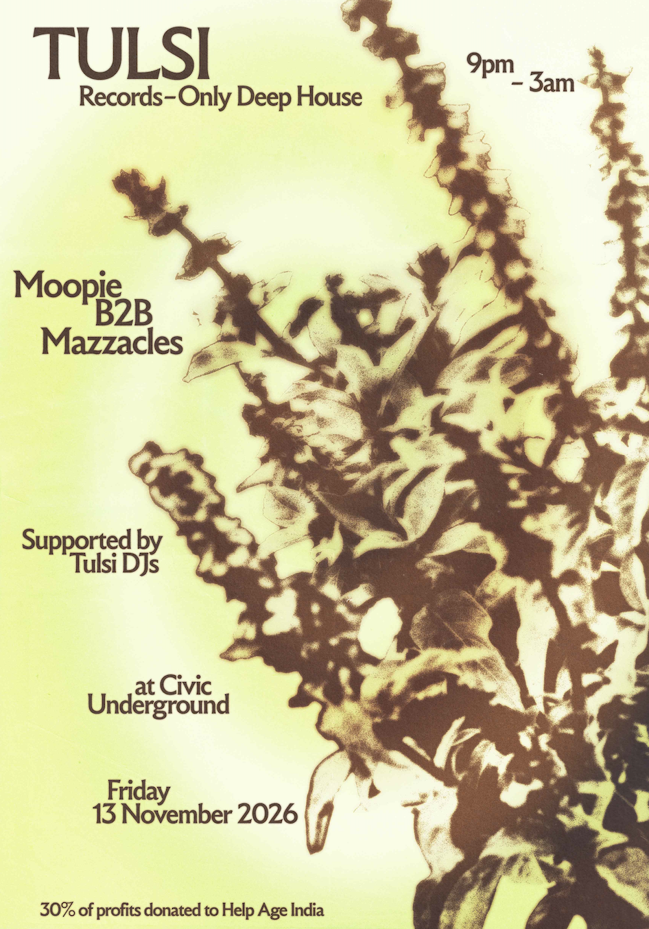 Tulsi / Moopie b2b Mazzacles at Civic Underground flyer