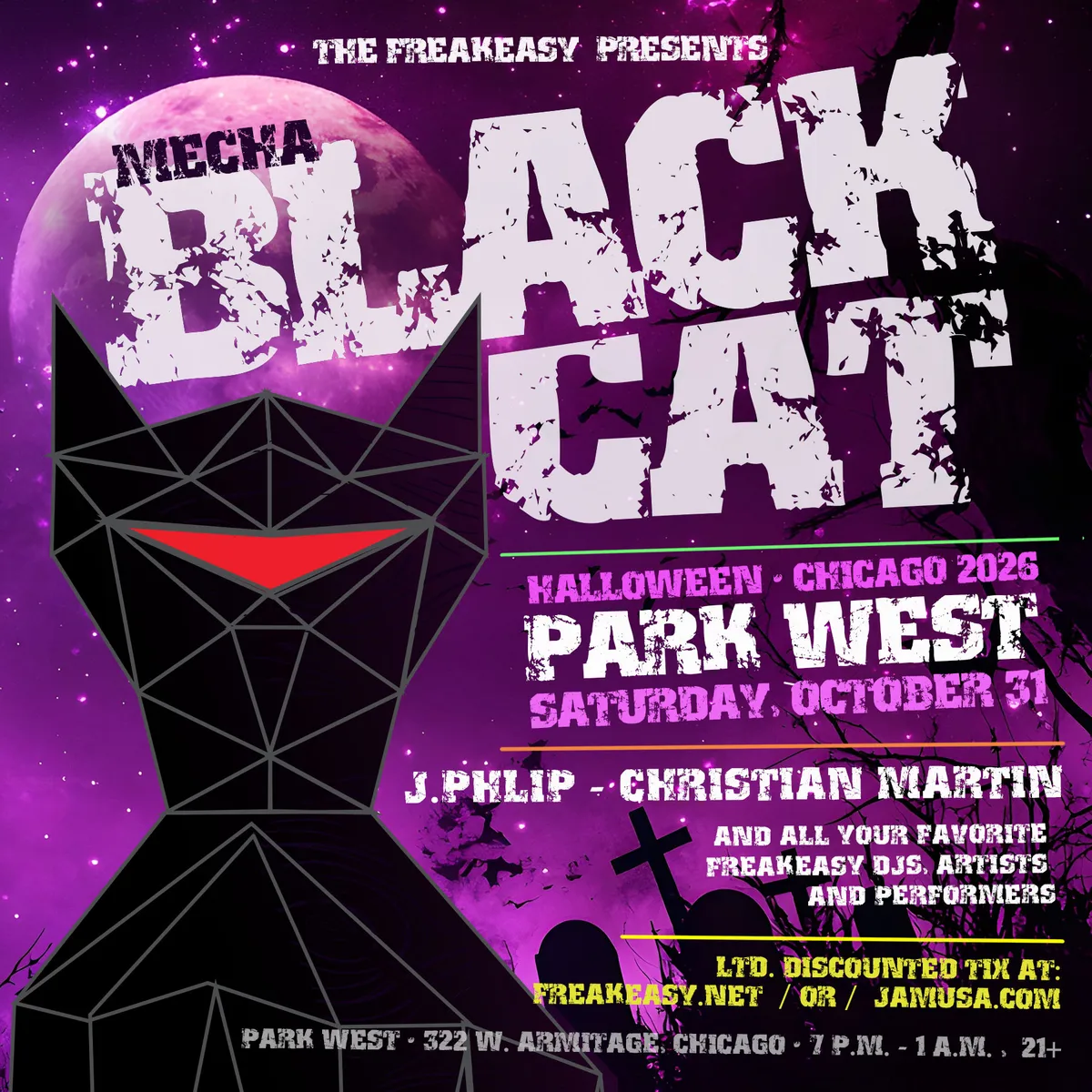 Freakeasy Mecha Black Cat at Park West flyer