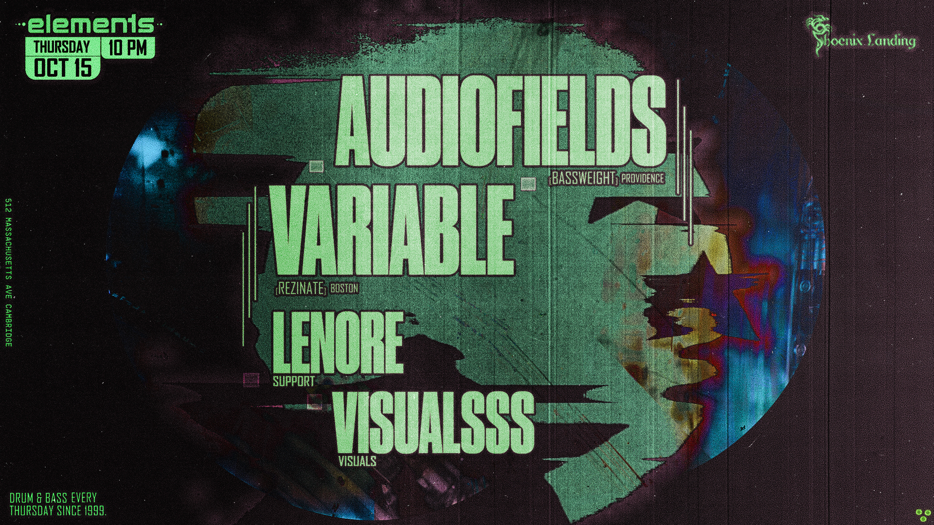 elements - Audiofields (Bassweight) & Variable (Rezinate) at The Phoenix Landing flyer