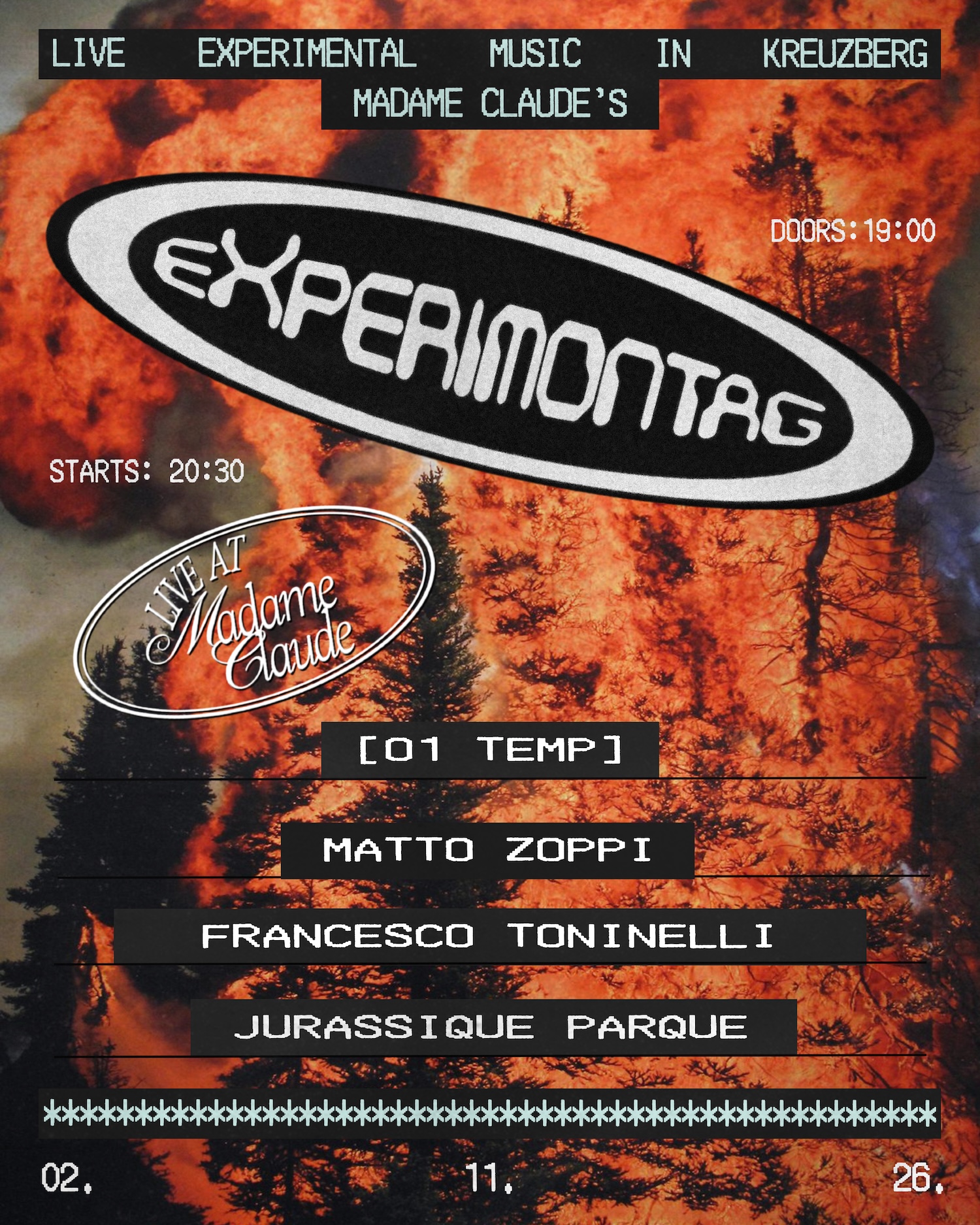 Experiontag: [o1 Temp] + Matto Zoppi + Francesco Toninelli + Jurassique Parque (DJ-Set) at Madame Claude flyer