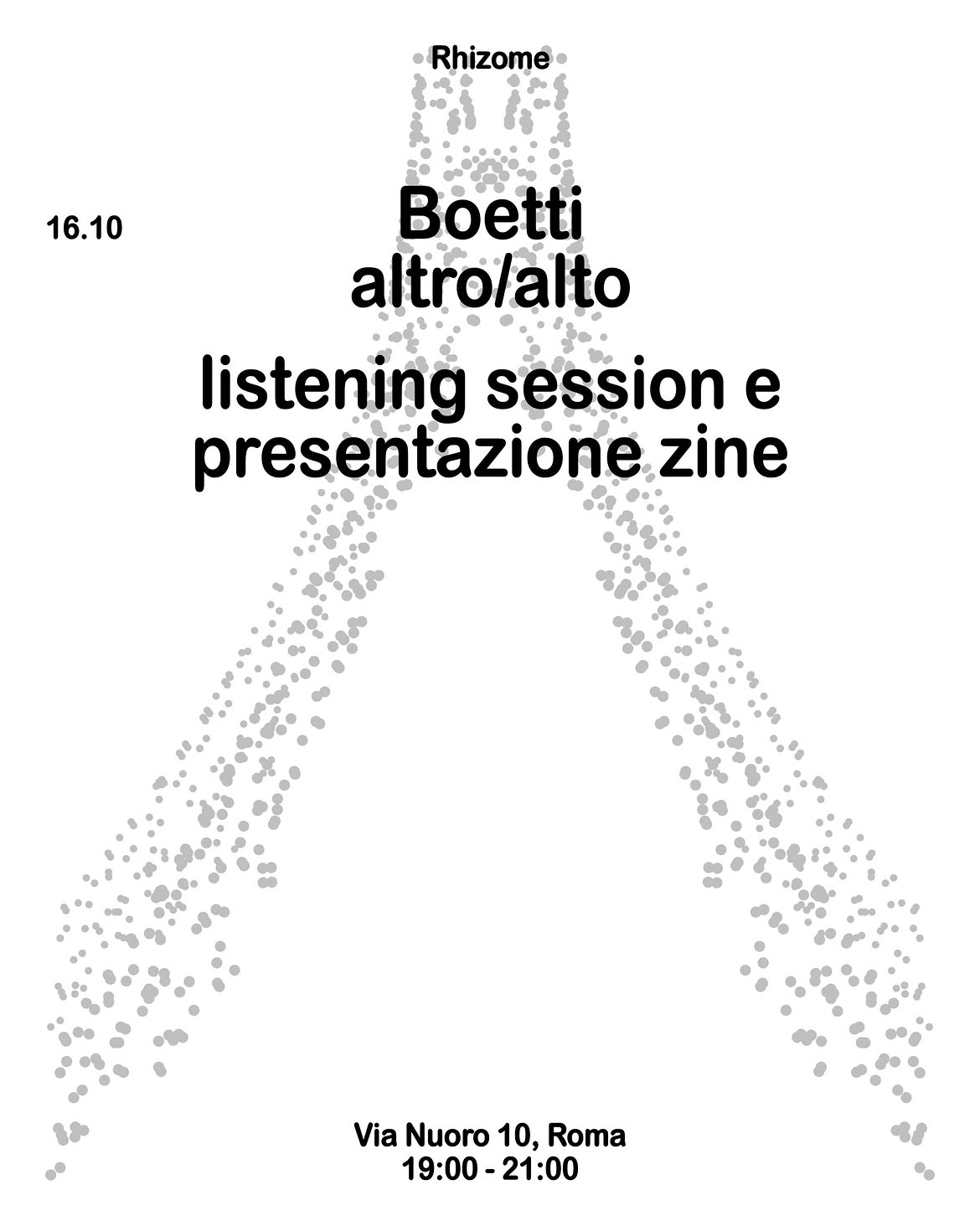 Boetti altro/alto: Listening session e presentazione zine at Rhizome Rome flyer