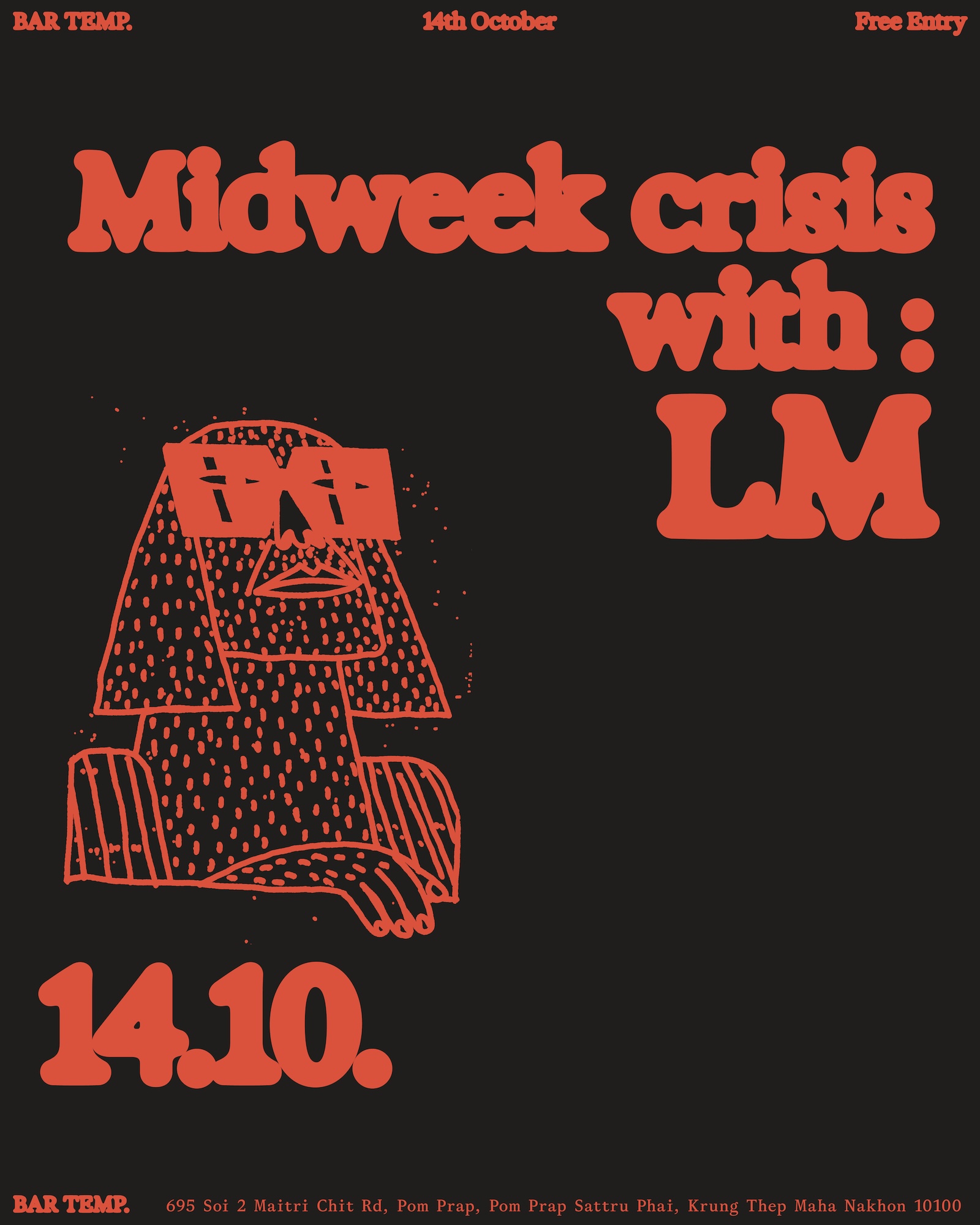 Midweek Crisis with LM at Bar Temp. flyer