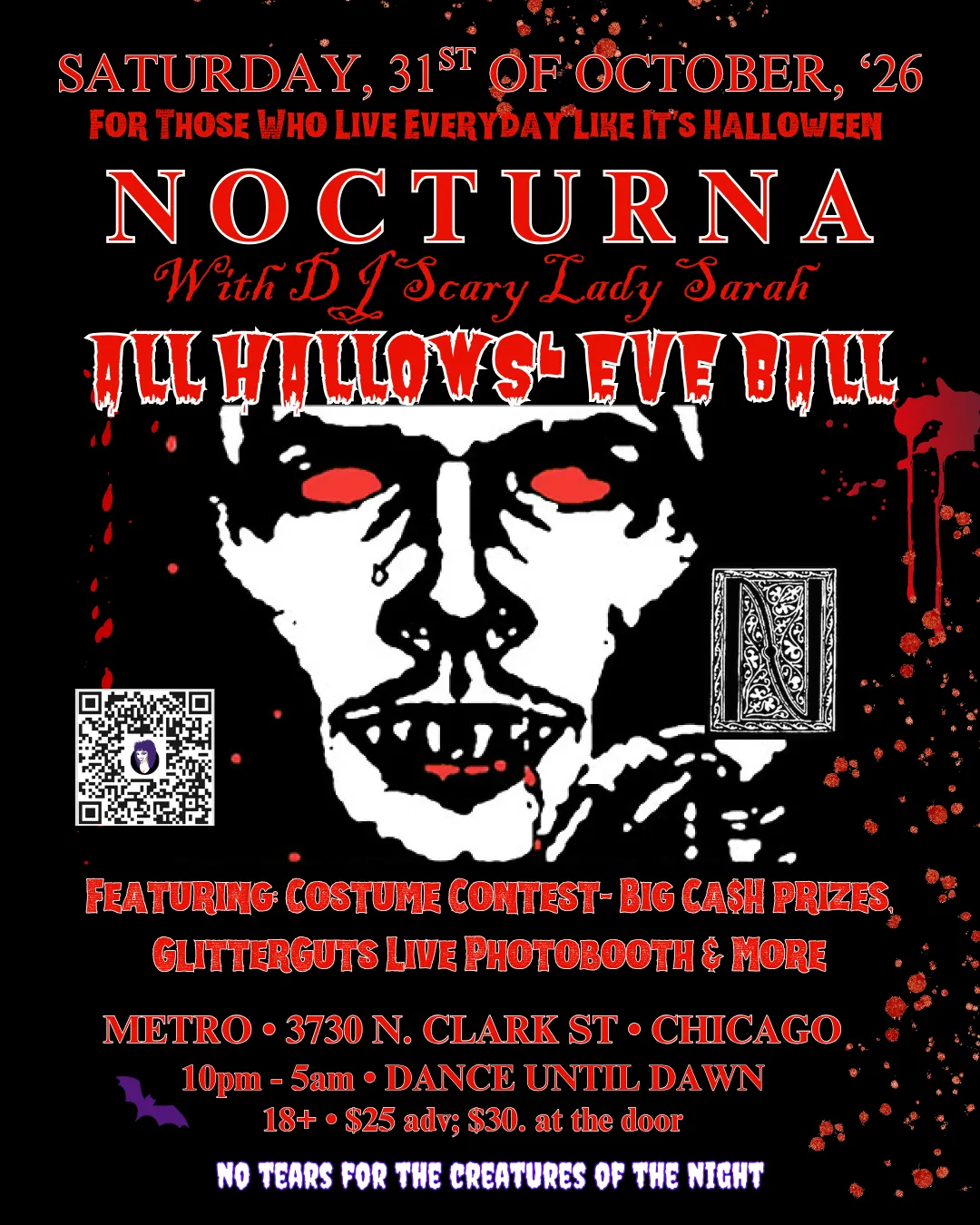 Nocturna All Hallows' Eve Ball with DJ Scary Lady Sarah at Metro flyer