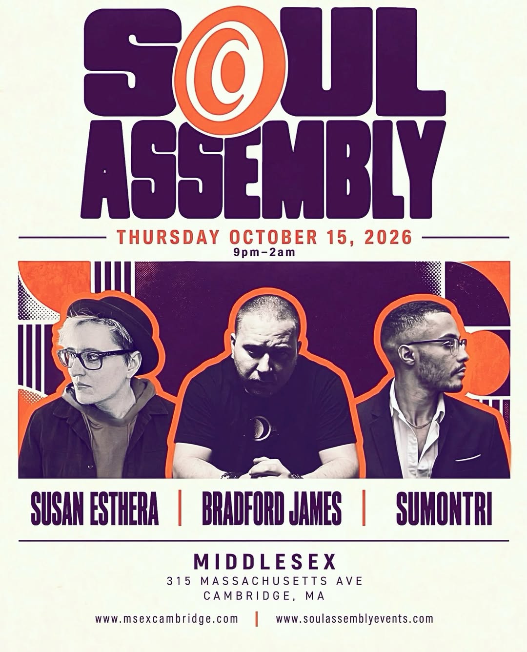 Soul Assembly: Susan Esthera, Bradford James, Sumontri at Middlesex flyer