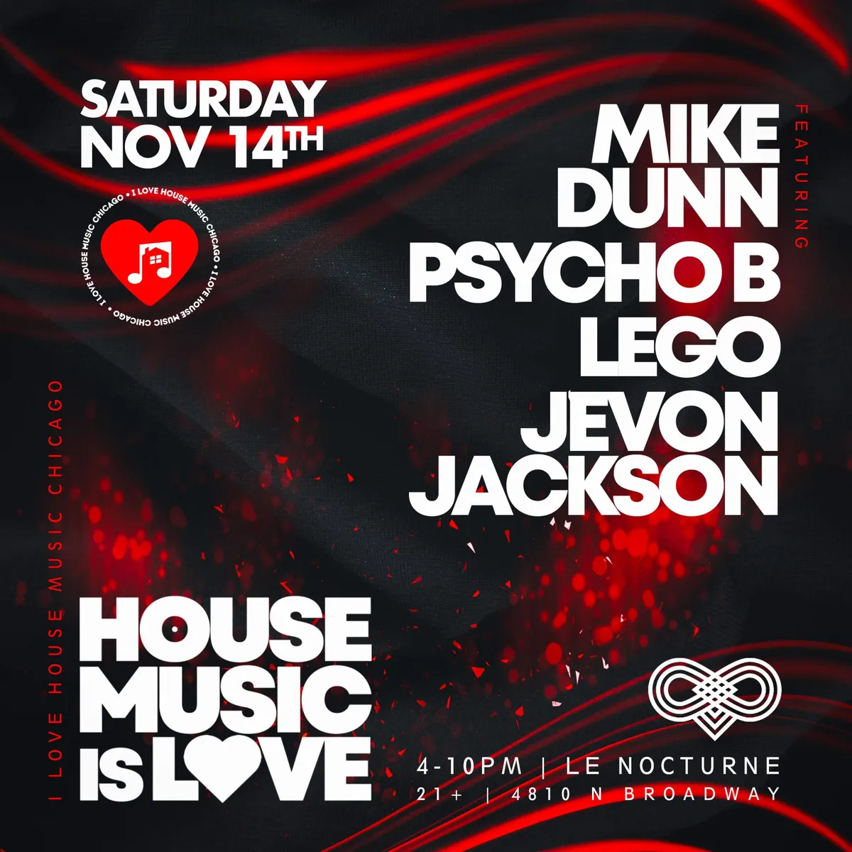 A House Music is Love Day Party Stacked w House Music Titans at Le Nocturne Chicago flyer