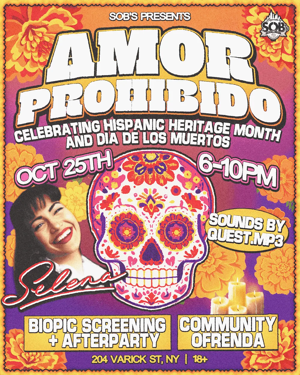 Amor Prohibido: Selena Biopic Screening, DJ Sets, & Community Ofrenda at SOBs flyer